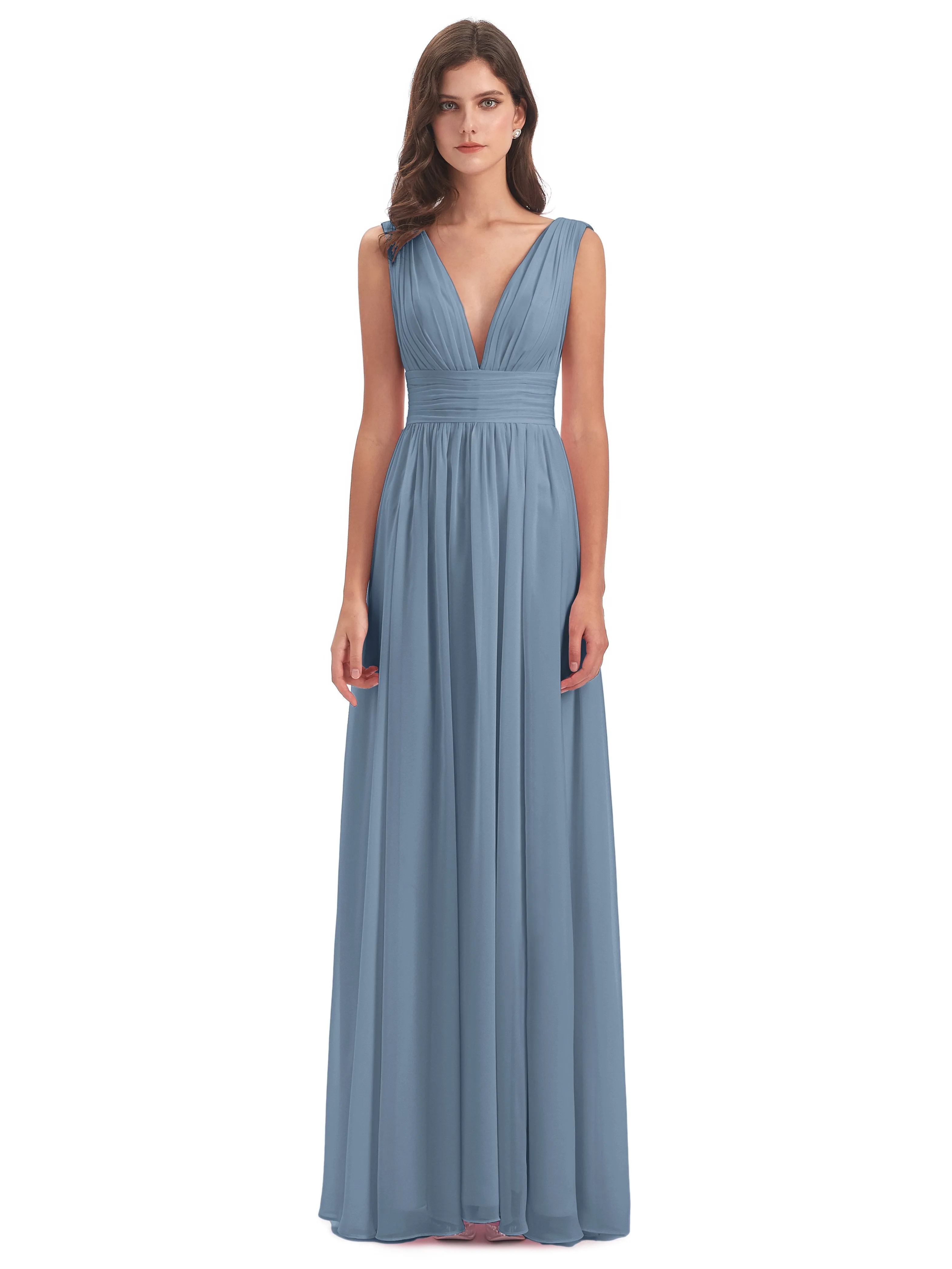 Luna Charming Chiffon V Neck Split Long Bridesmaid Dresses