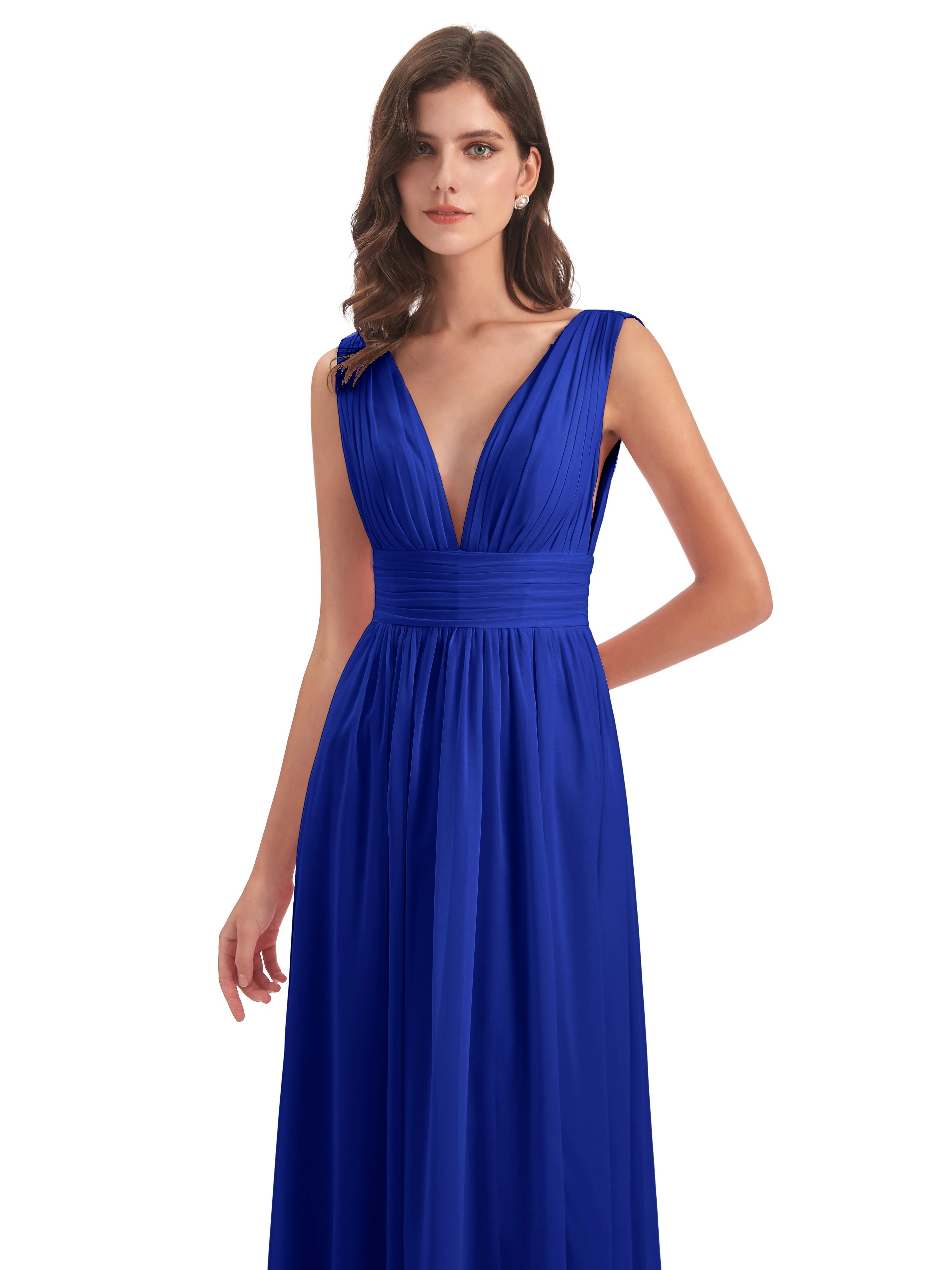 Luna Charming Chiffon V Neck Split Long Bridesmaid Dresses