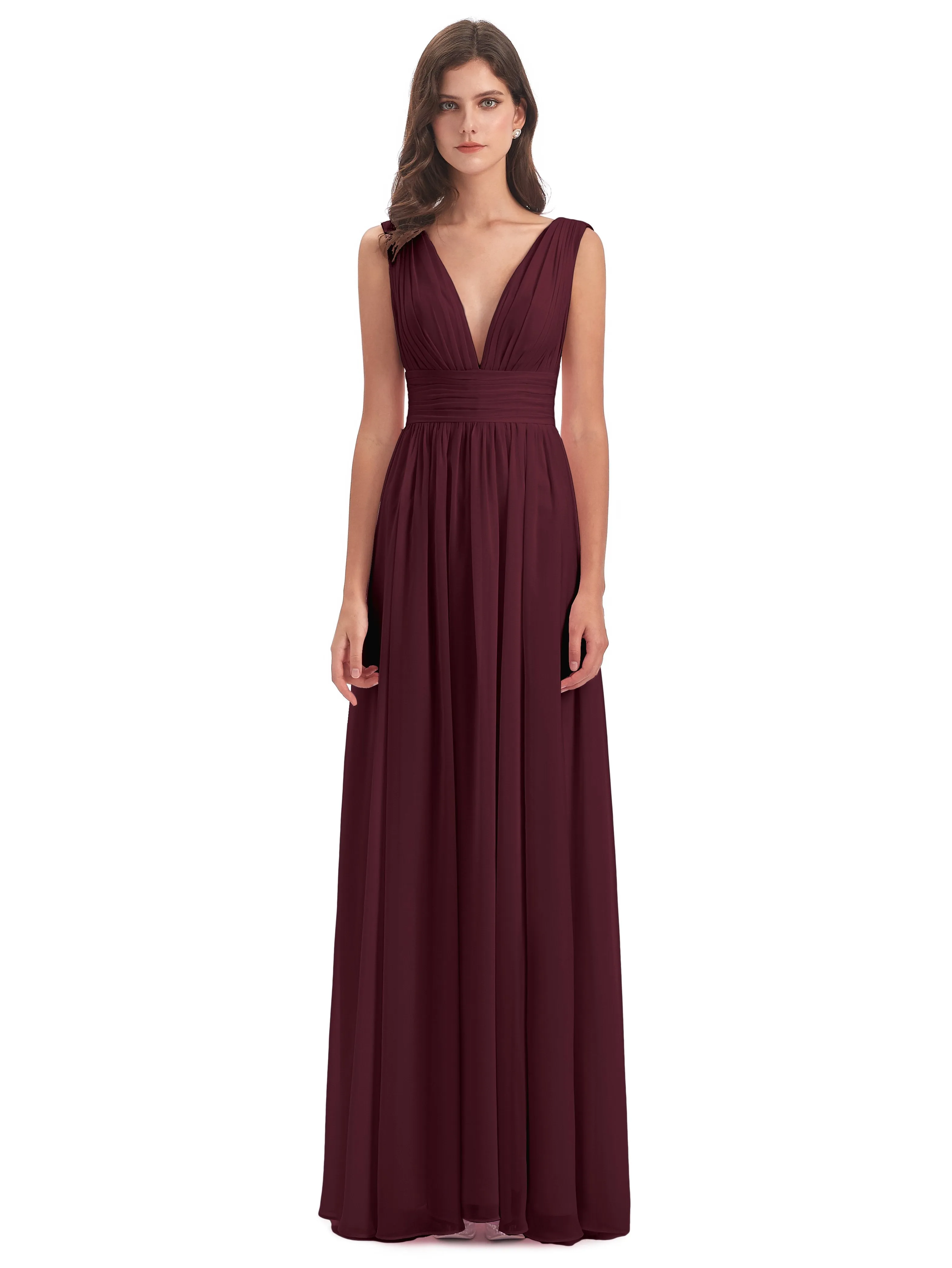 Luna Charming Chiffon V Neck Split Long Bridesmaid Dresses