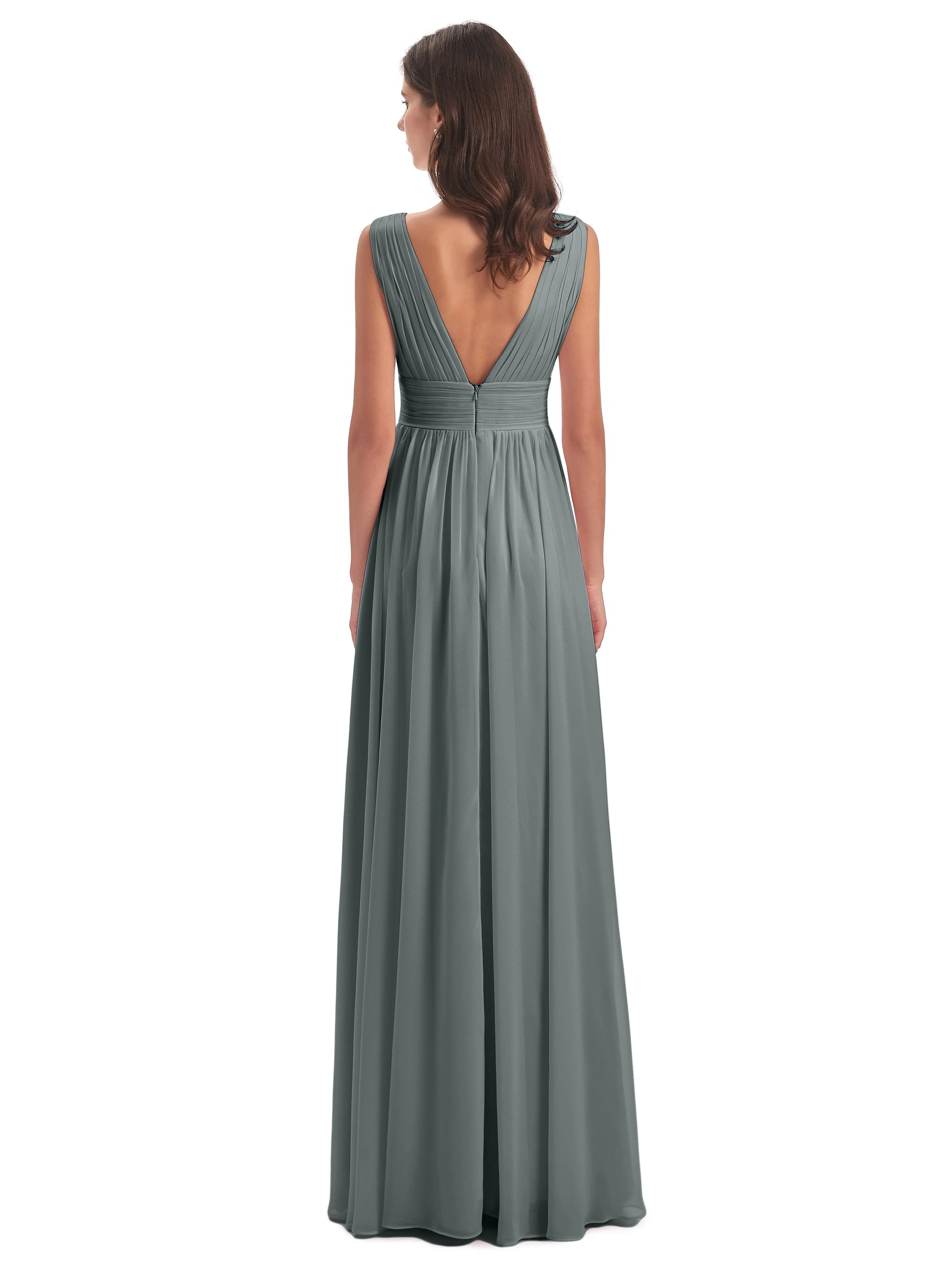 Luna Charming Chiffon V Neck Split Long Bridesmaid Dresses