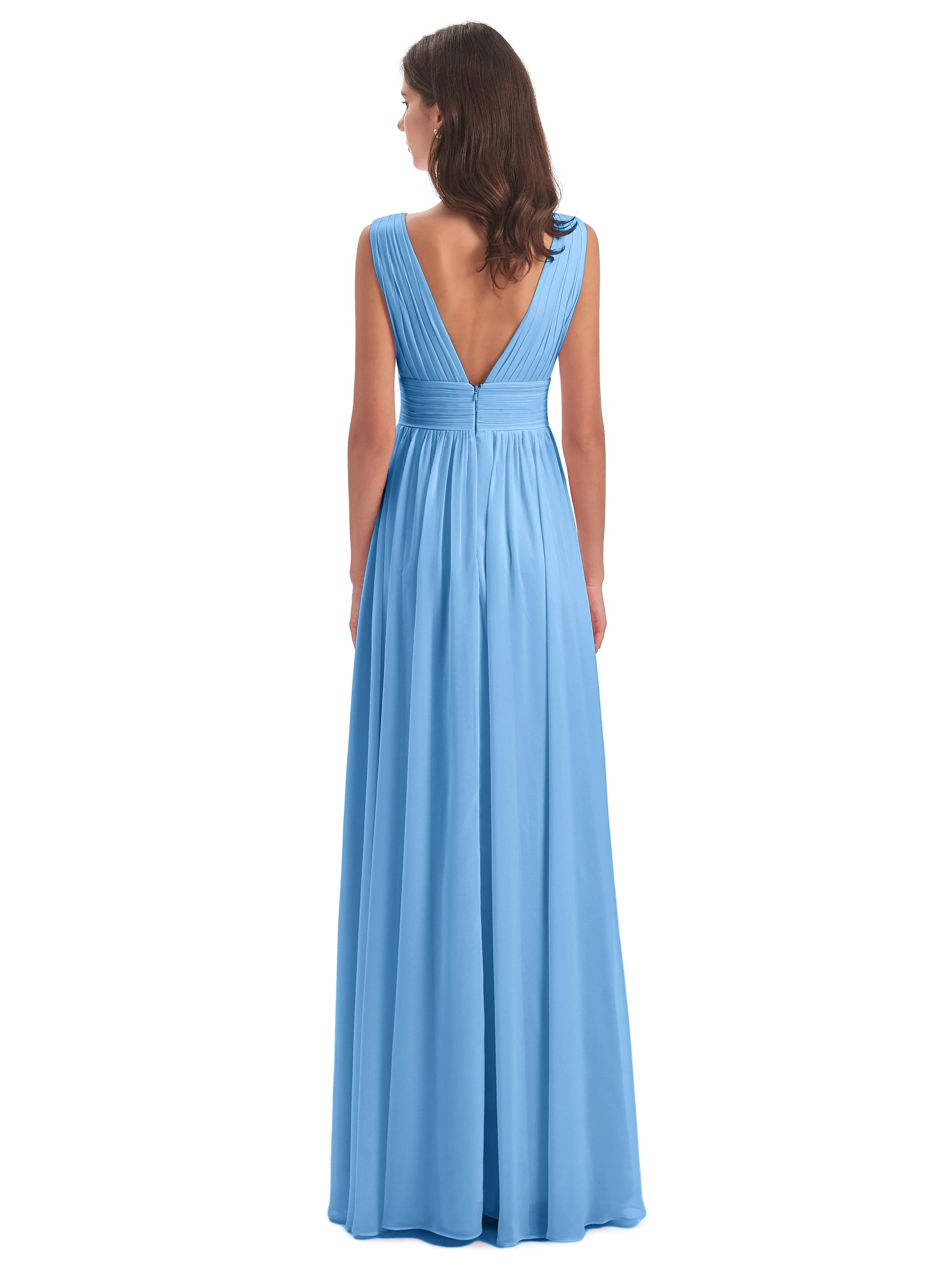 Luna Charming Chiffon V Neck Split Long Bridesmaid Dresses