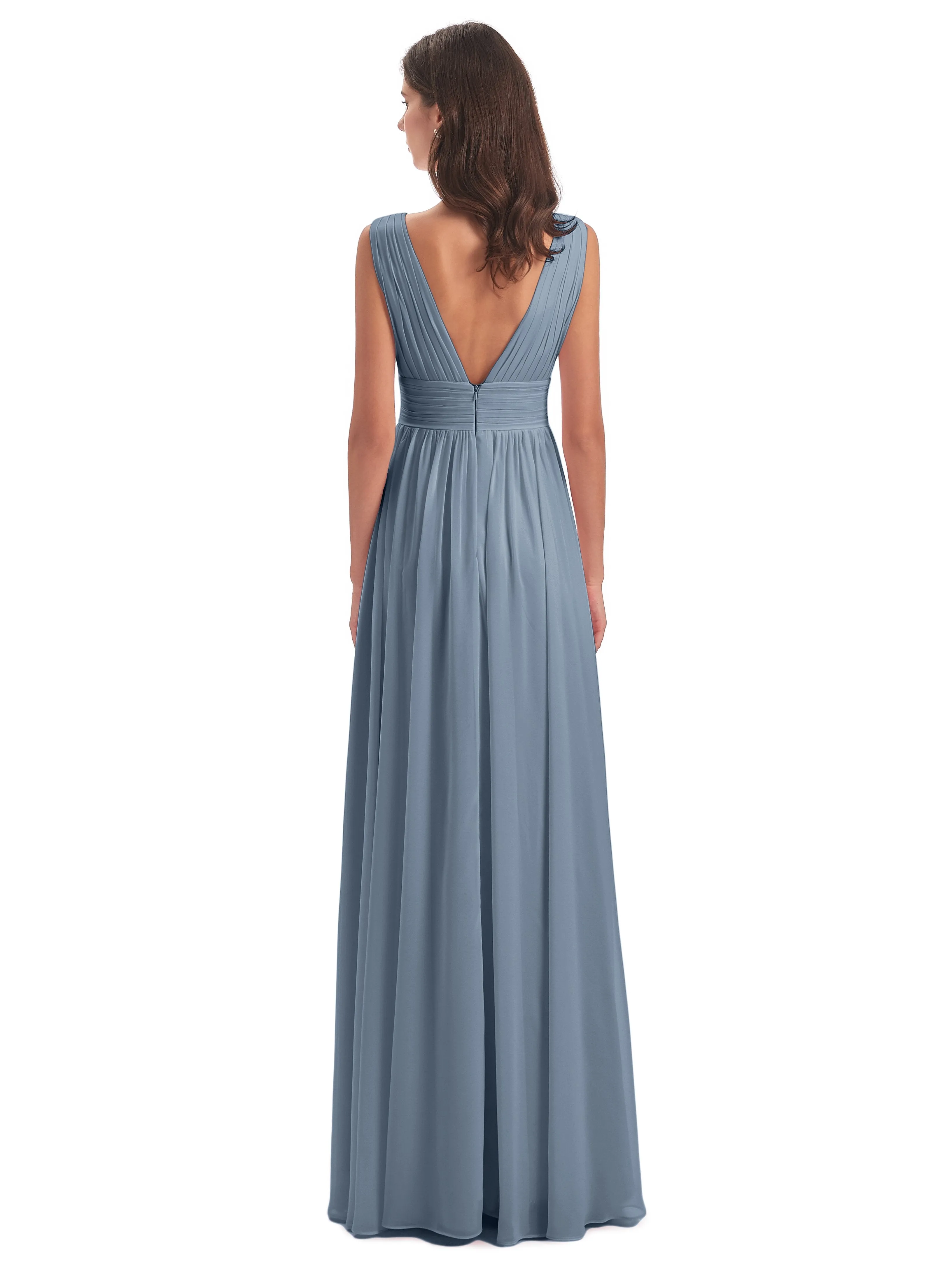 Luna Charming Chiffon V Neck Split Long Bridesmaid Dresses