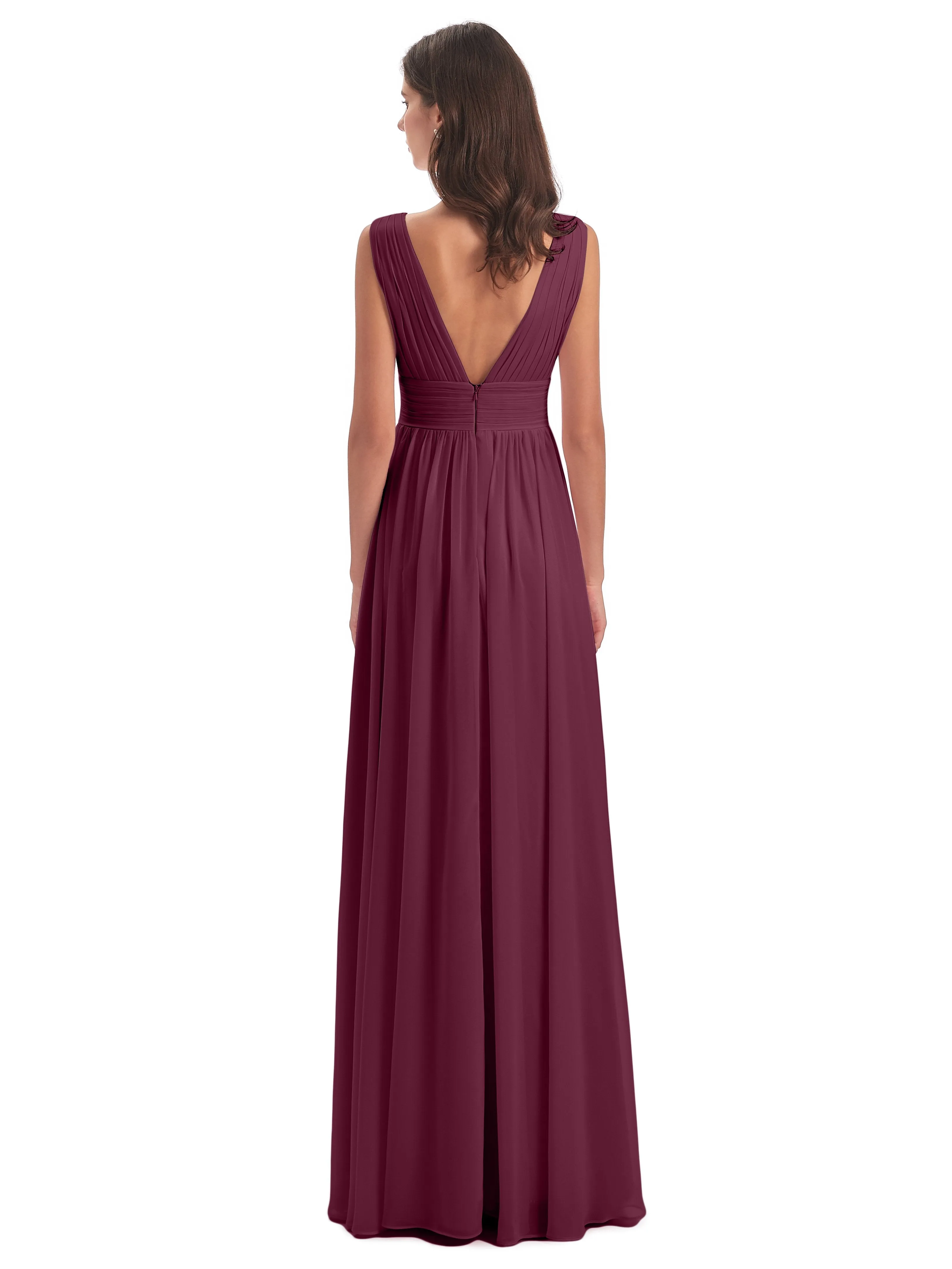 Luna Charming Chiffon V Neck Split Long Bridesmaid Dresses