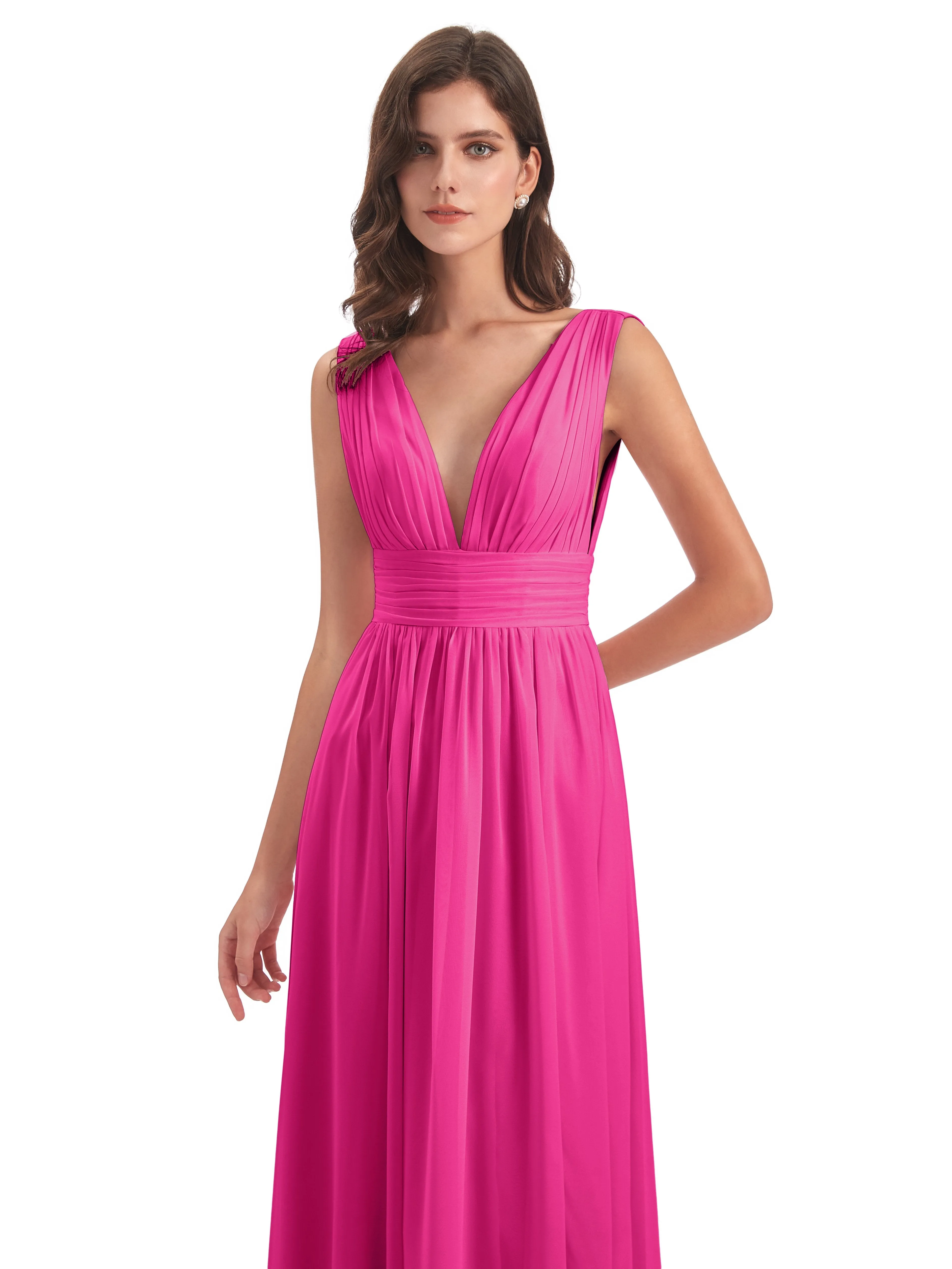 Luna Charming Chiffon V Neck Split Long Bridesmaid Dresses