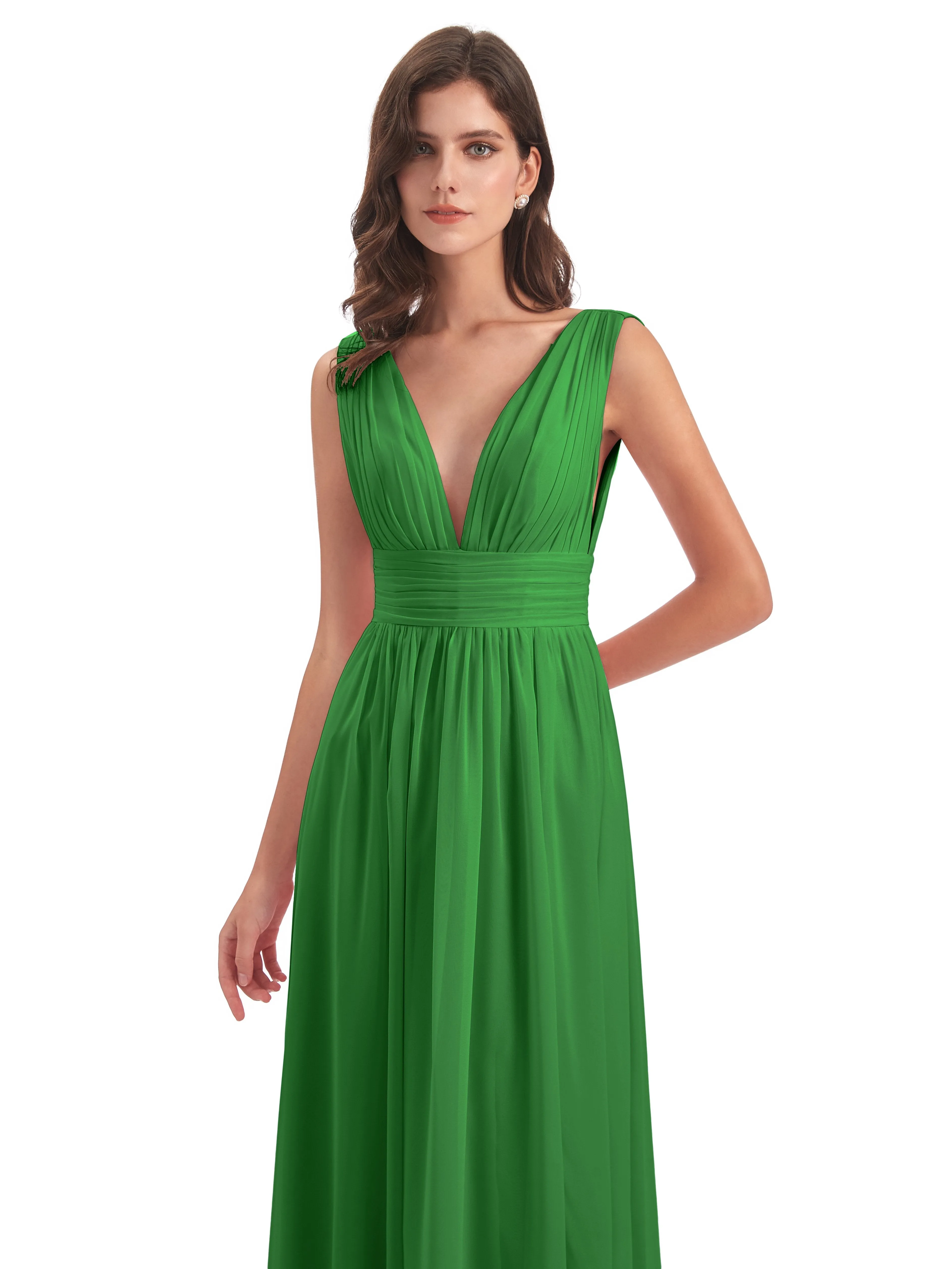 Luna Charming Chiffon V Neck Split Long Bridesmaid Dresses