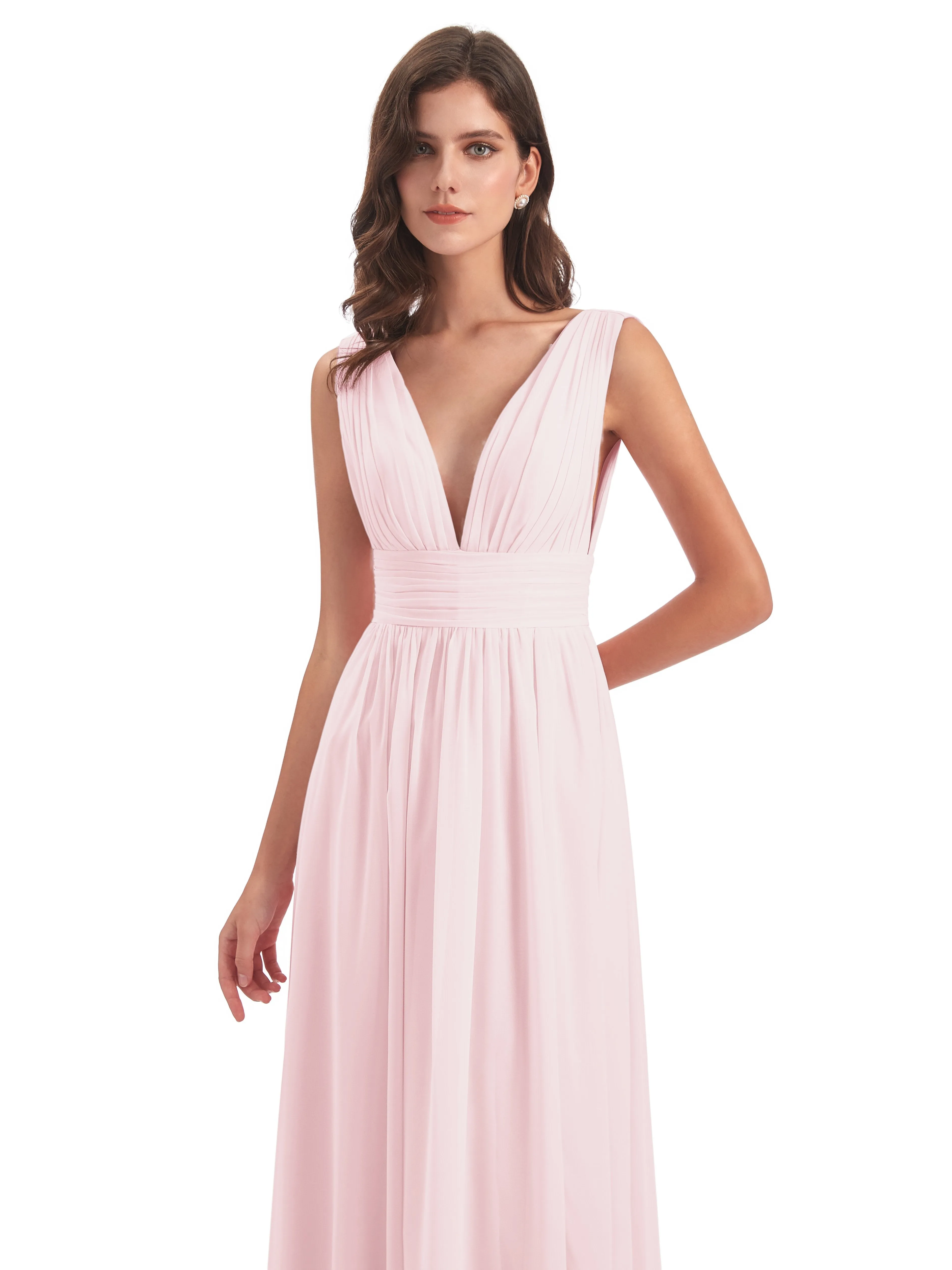 Luna Charming Chiffon V Neck Split Long Bridesmaid Dresses