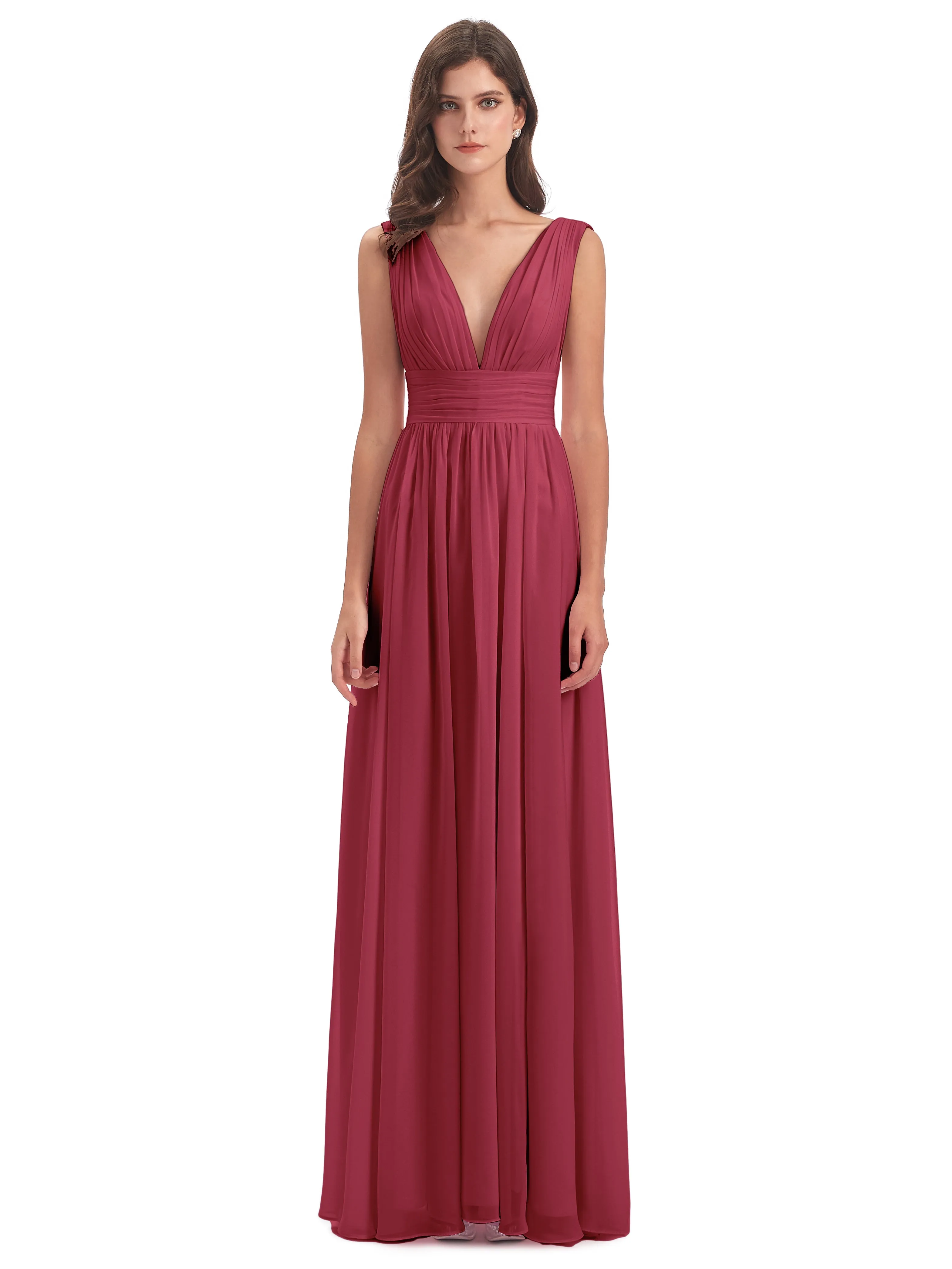 Luna Charming Chiffon V Neck Split Long Bridesmaid Dresses