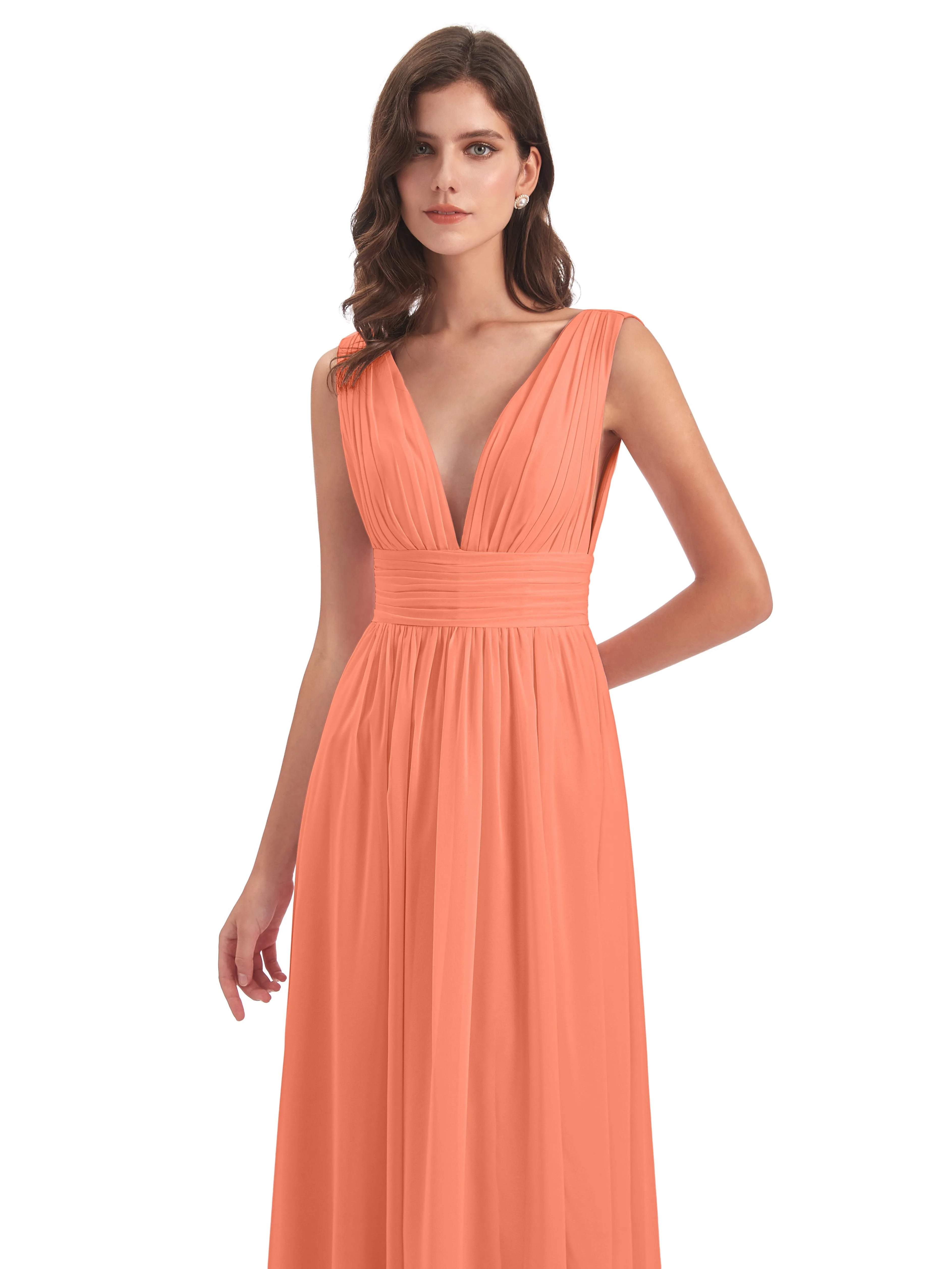 Luna Charming Chiffon V Neck Split Long Bridesmaid Dresses