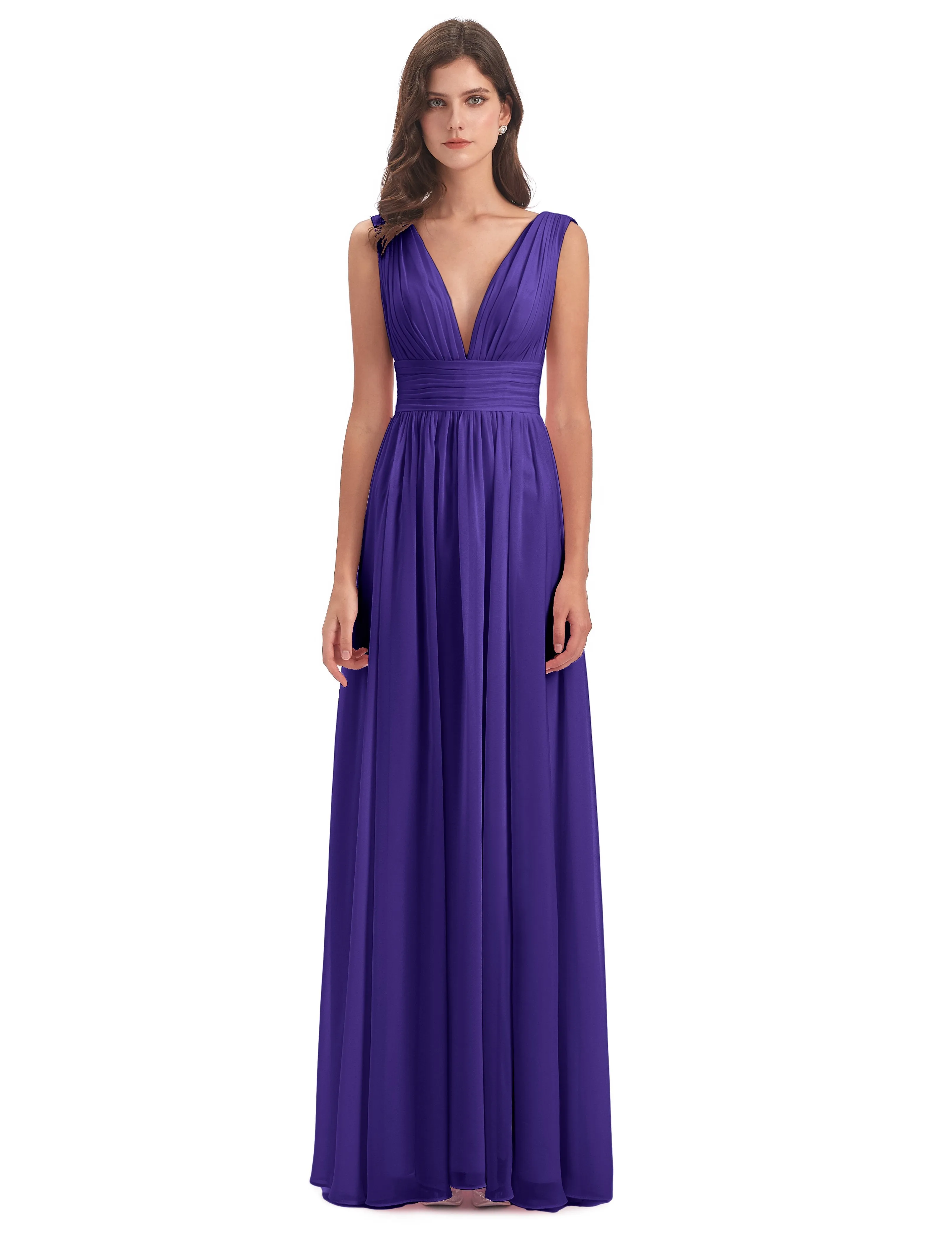 Luna Charming Chiffon V Neck Split Long Bridesmaid Dresses