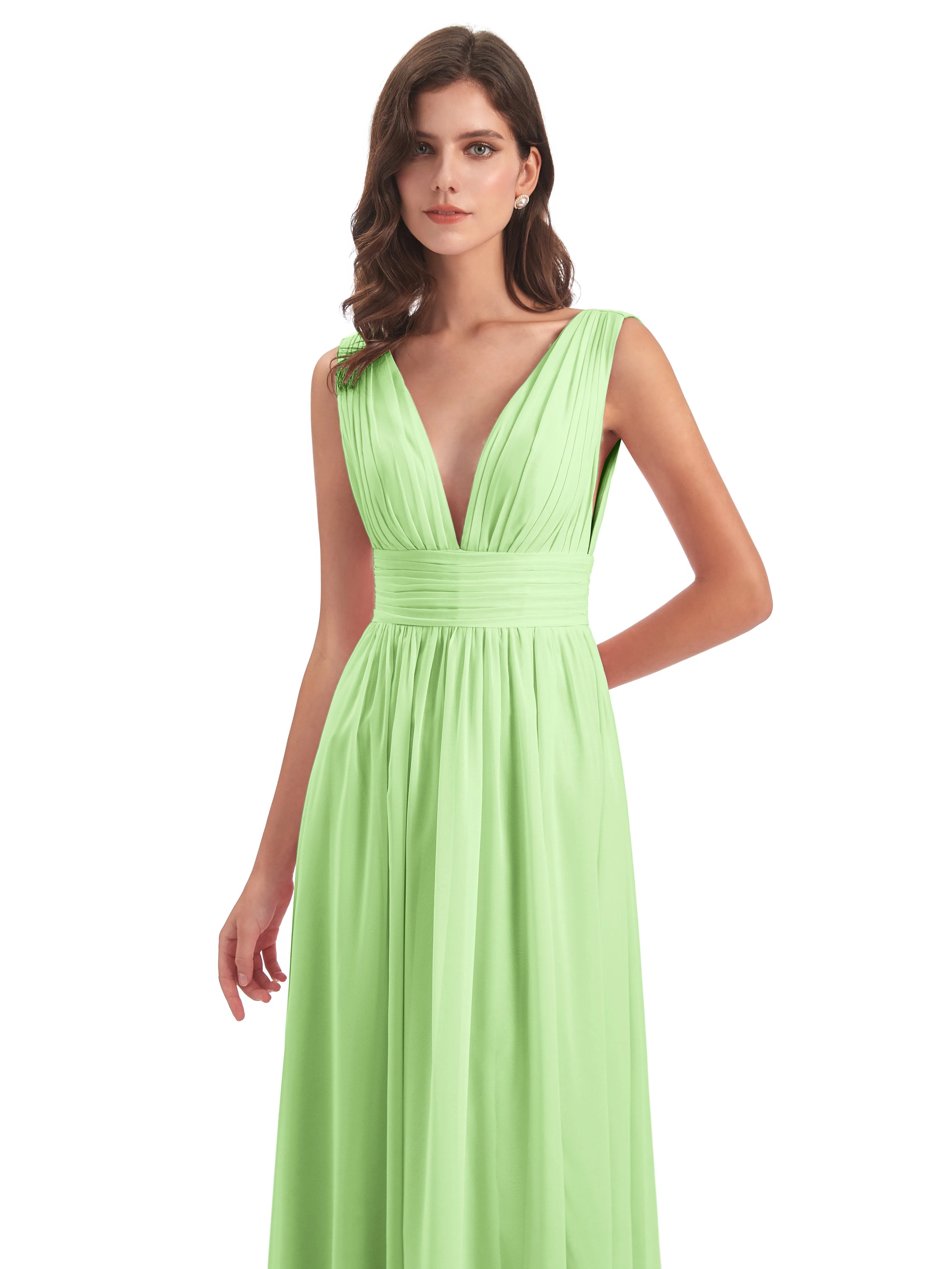 Luna Charming Chiffon V Neck Split Long Bridesmaid Dresses