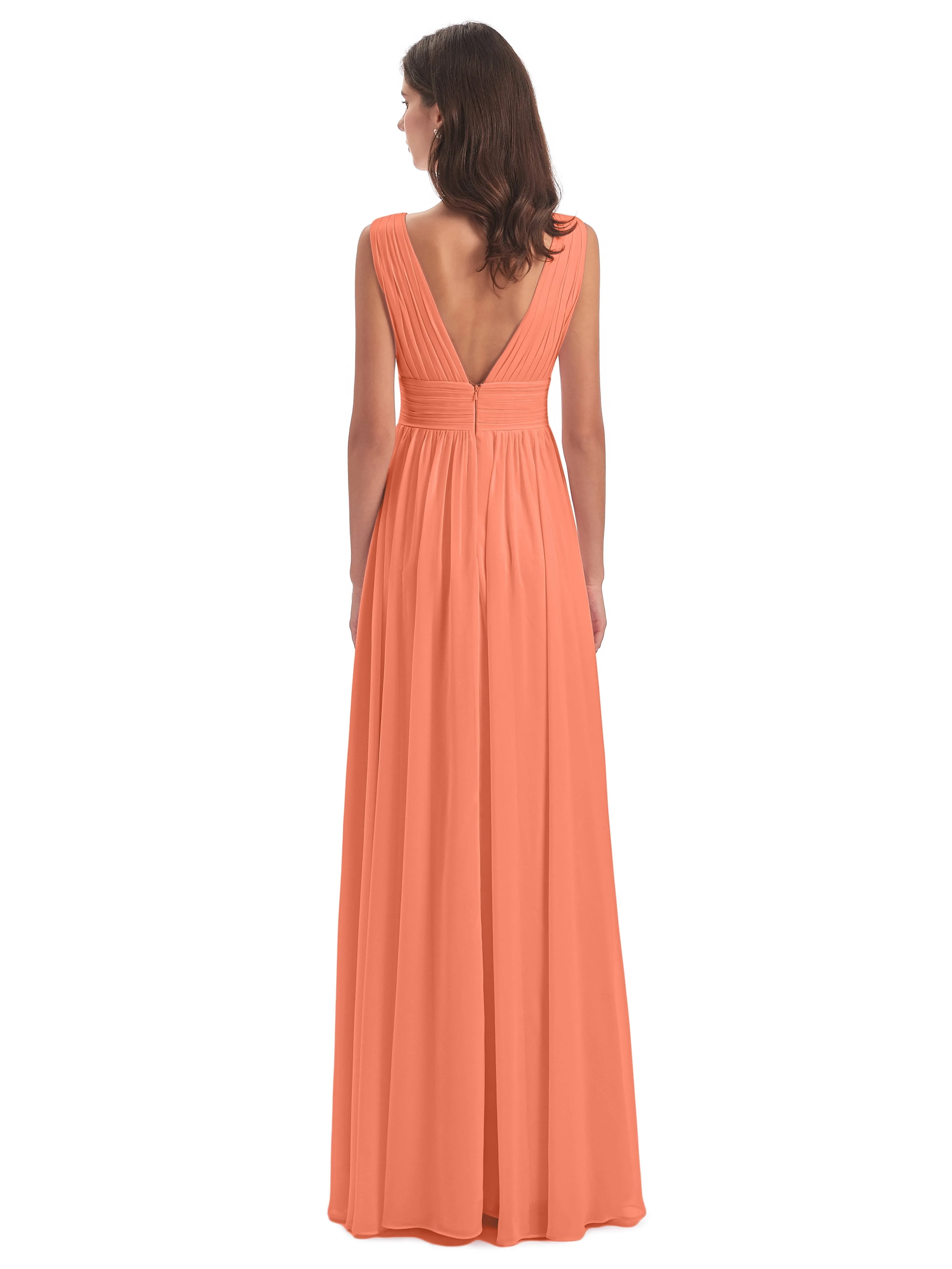 Luna Charming Chiffon V Neck Split Long Bridesmaid Dresses