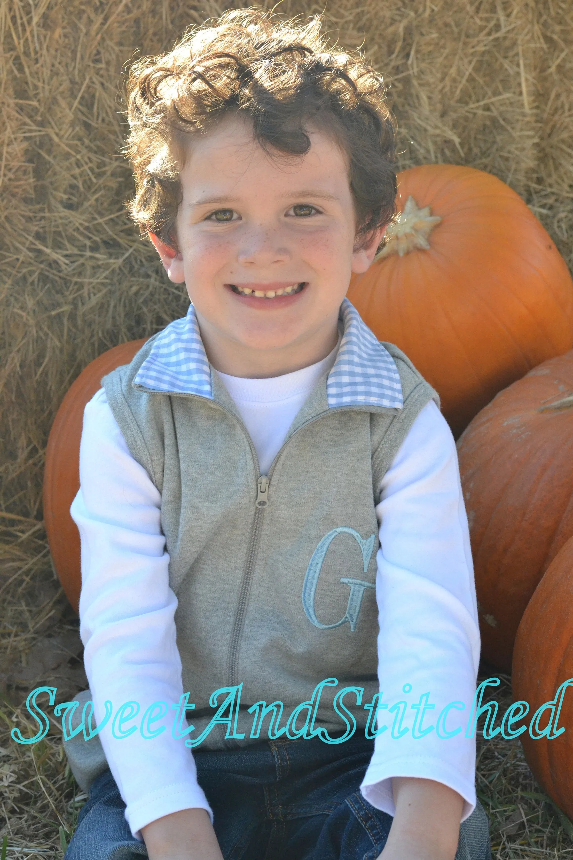 Monogrammed Boys pumpkin outfit, boys pumpkin vest, boys fall outfit