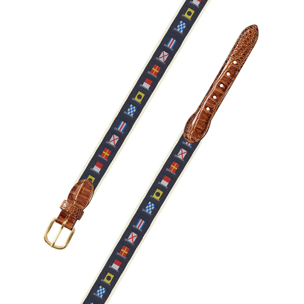 Nautical Flags Motif Leather Tab Belt