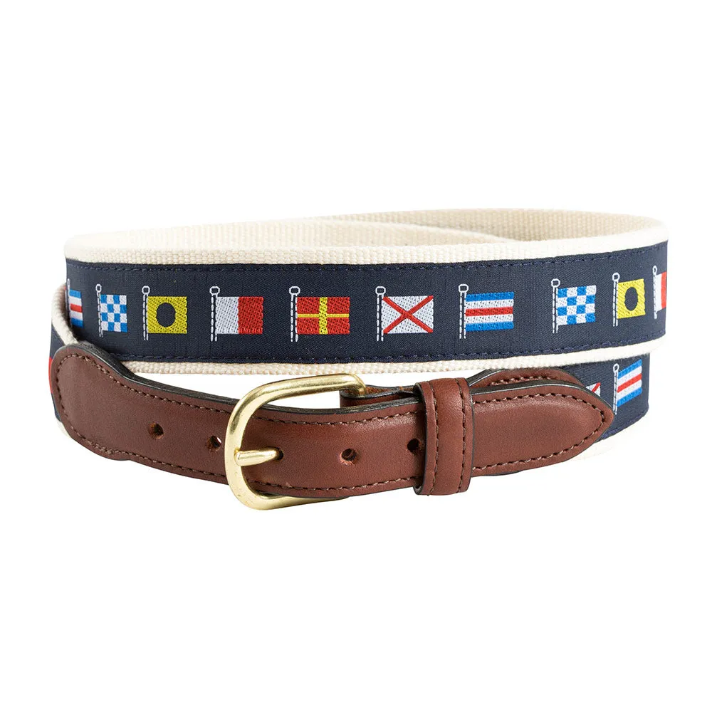 Nautical Flags Motif Leather Tab Belt