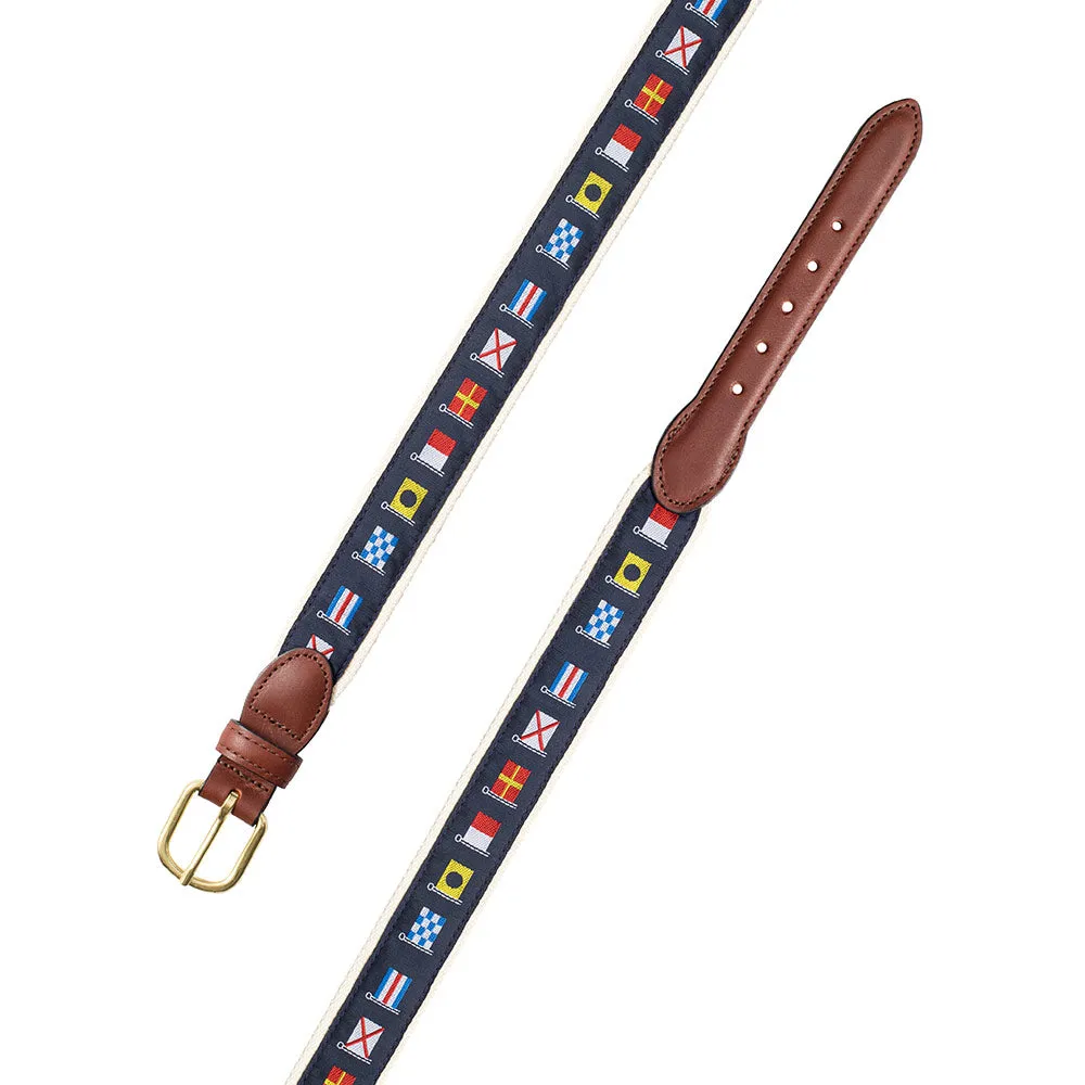 Nautical Flags Motif Leather Tab Belt