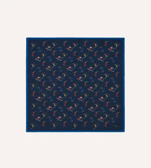 Navy Skier Print Wool-Silk Bandana