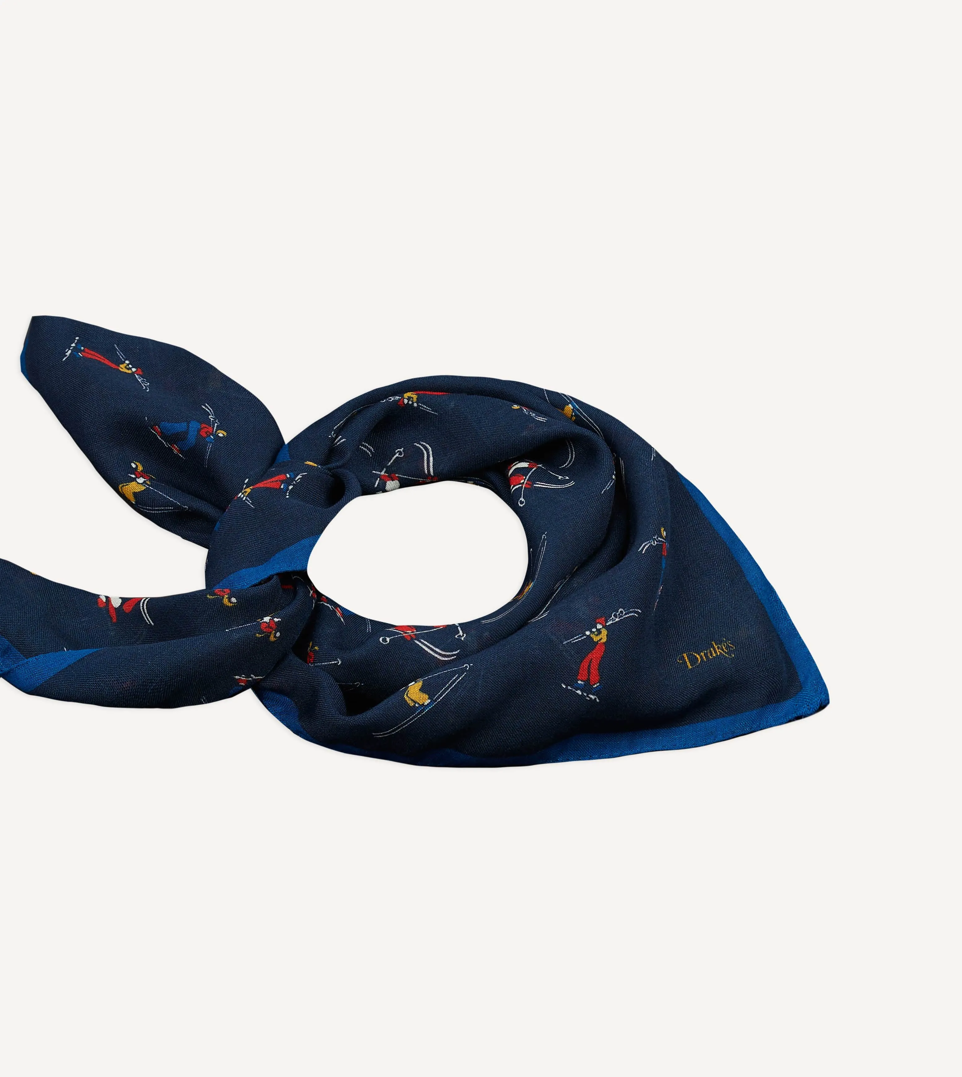 Navy Skier Print Wool-Silk Bandana