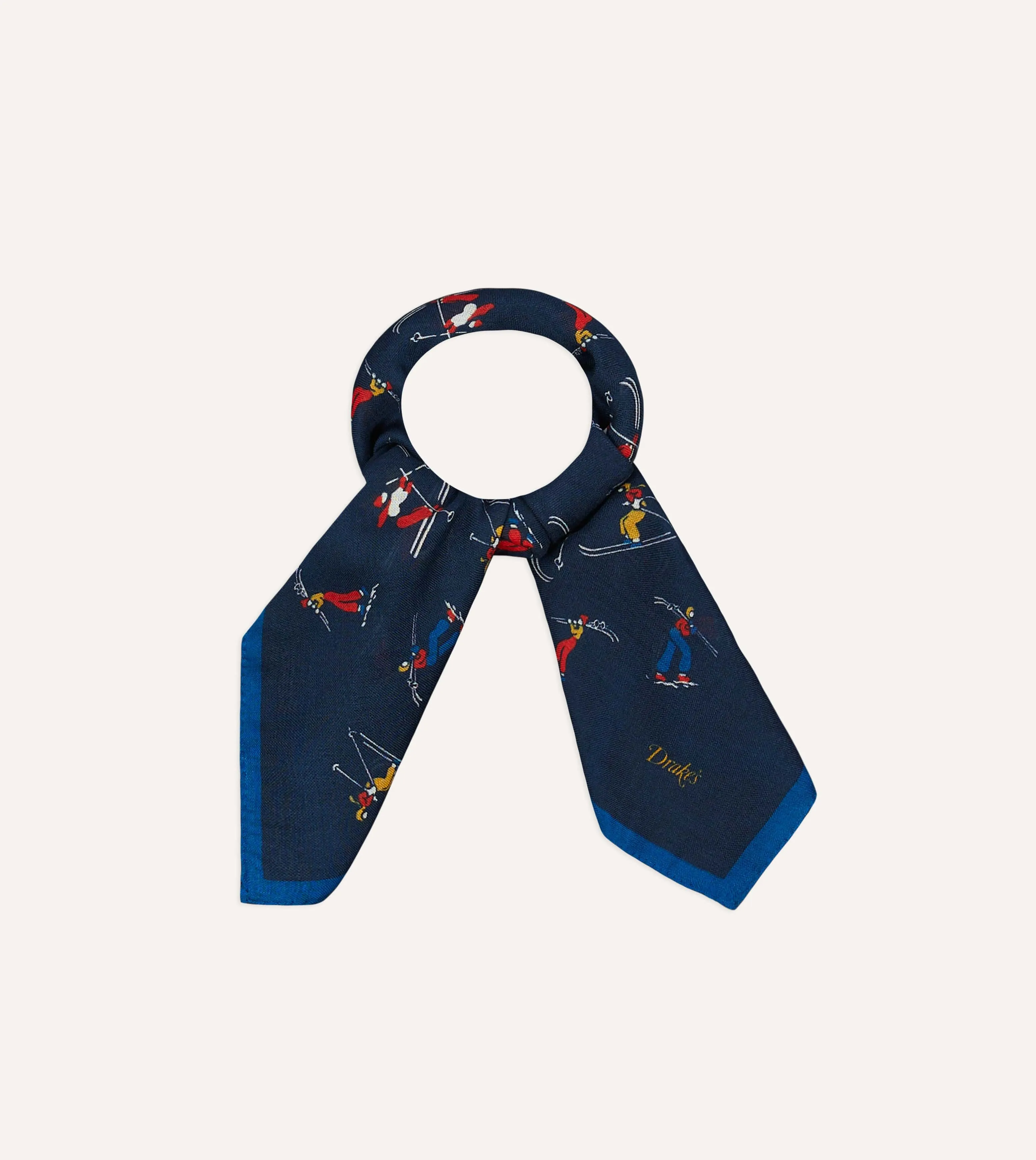 Navy Skier Print Wool-Silk Bandana