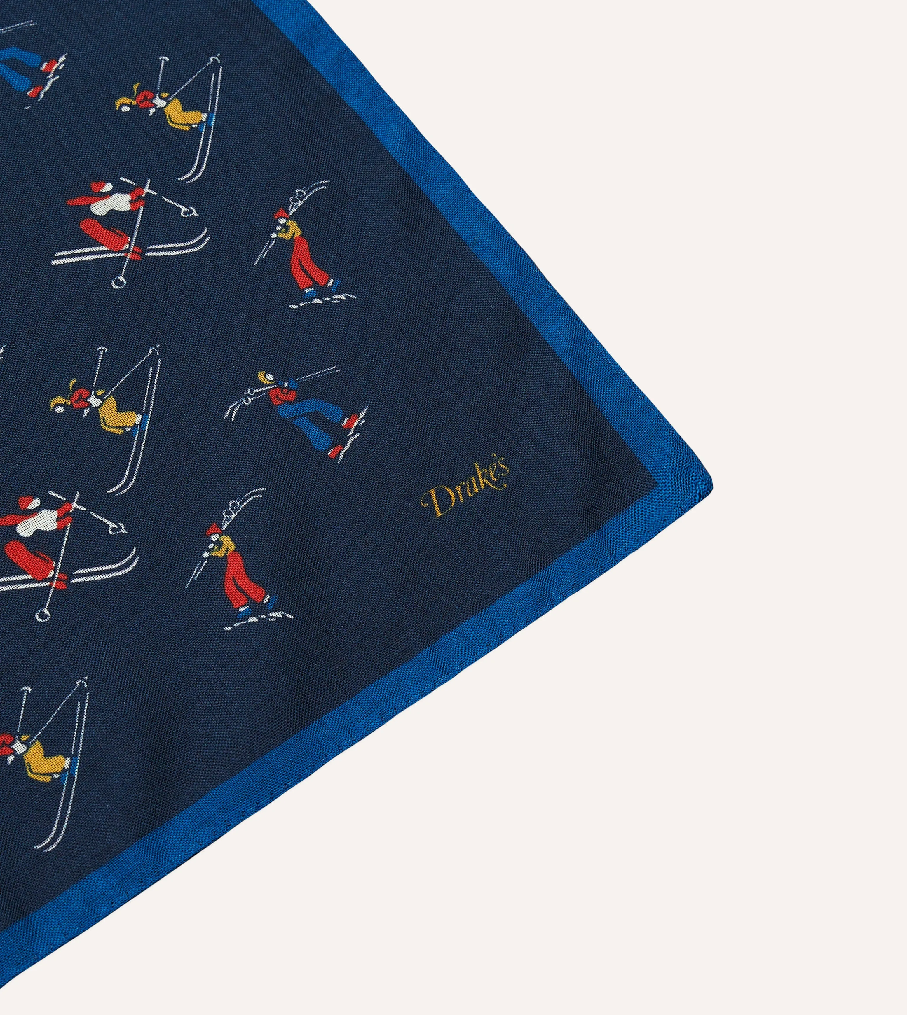 Navy Skier Print Wool-Silk Bandana