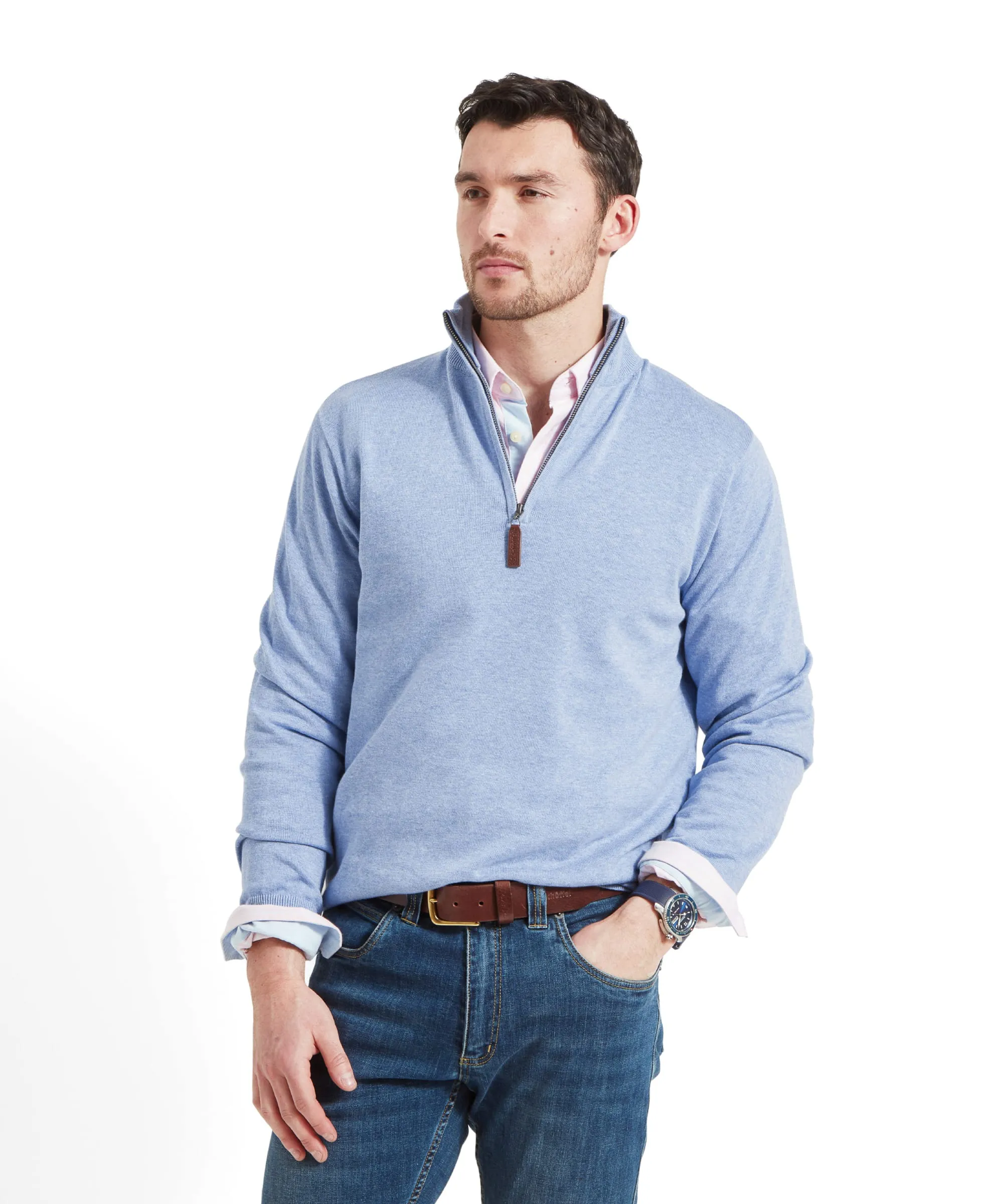 Porthmeor Quarter Zip Jumper - Sky Blue