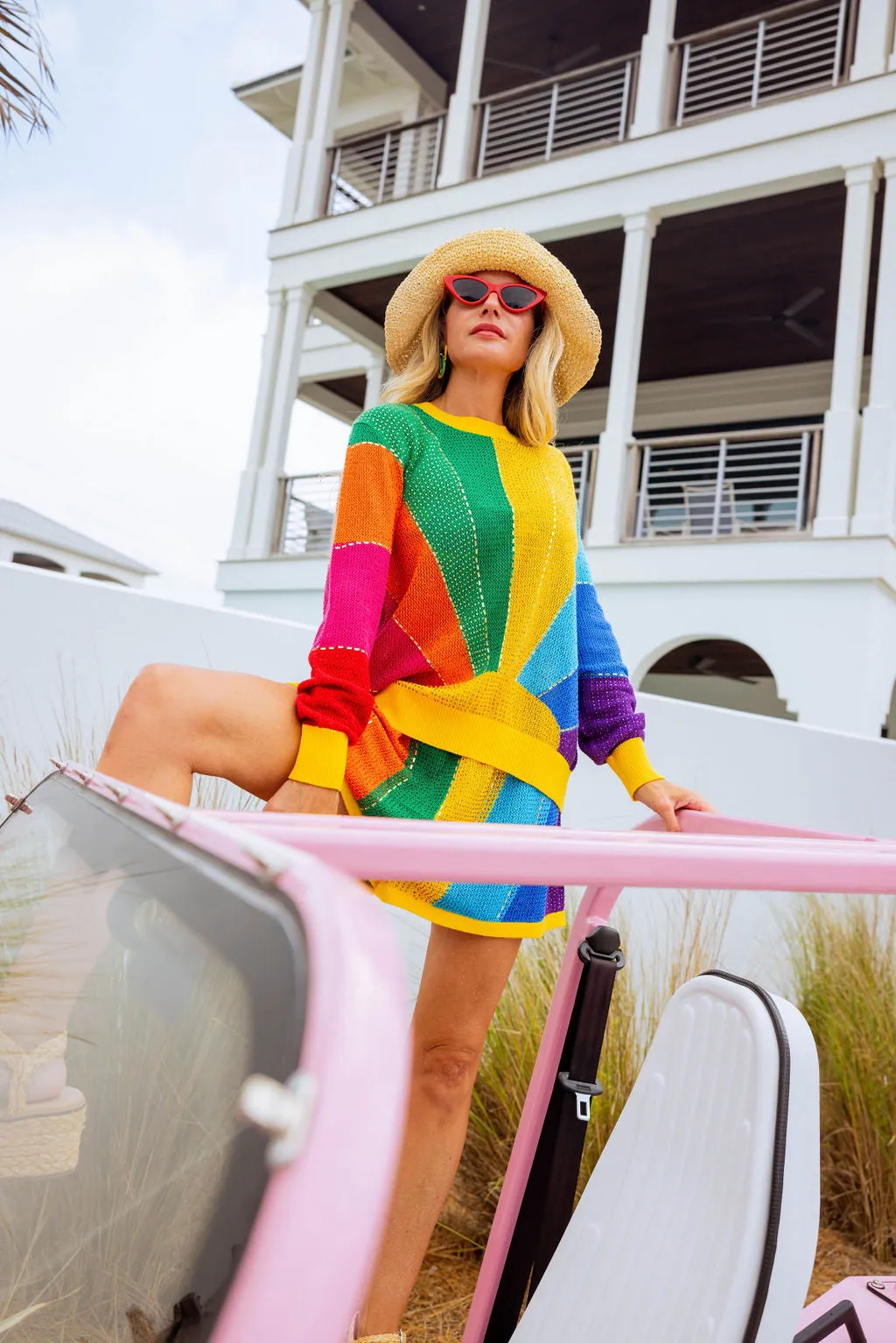 Rainbow Sunshine Rhinestone Sweater