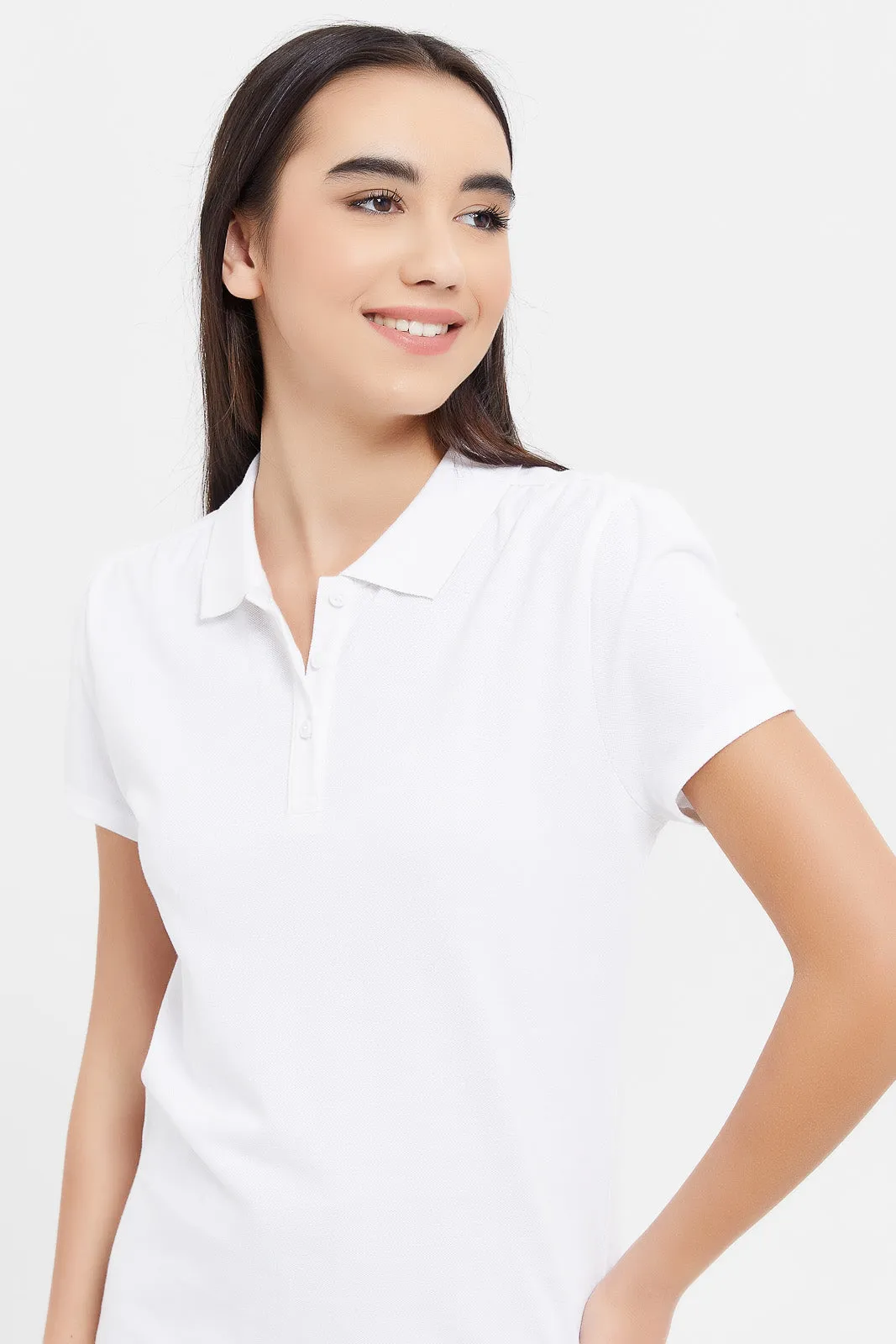 Senior Girls White Plain Polo Shirt