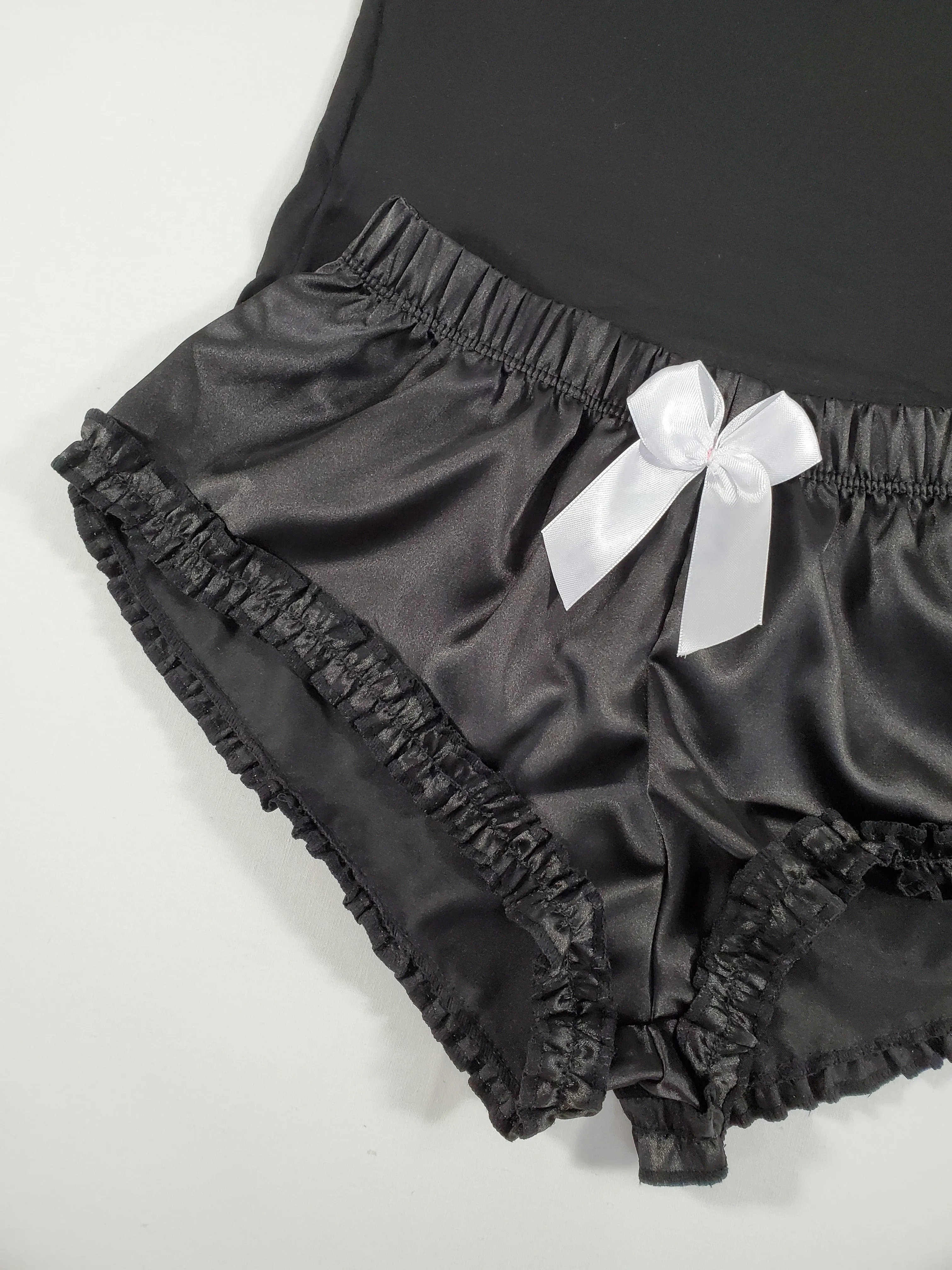 Sexy Women's pajama black satin shorts black blouse