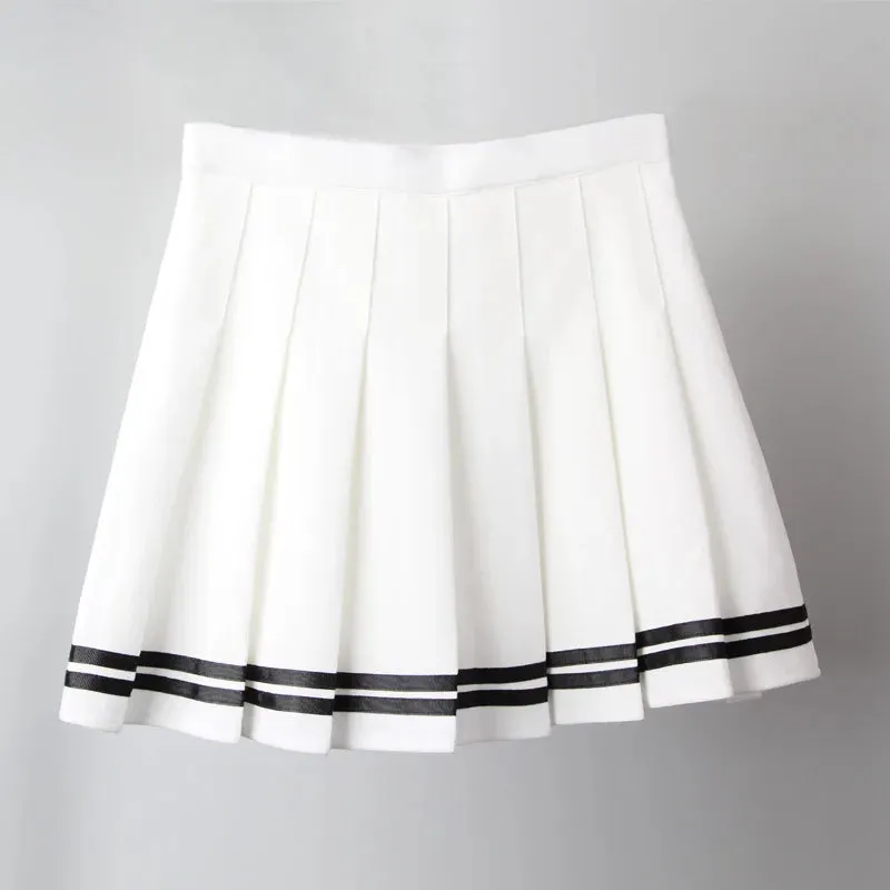 Short Striped Pleated School Skirts