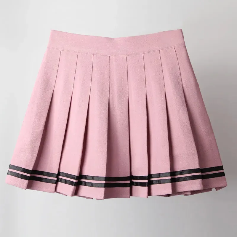 Short Striped Pleated School Skirts