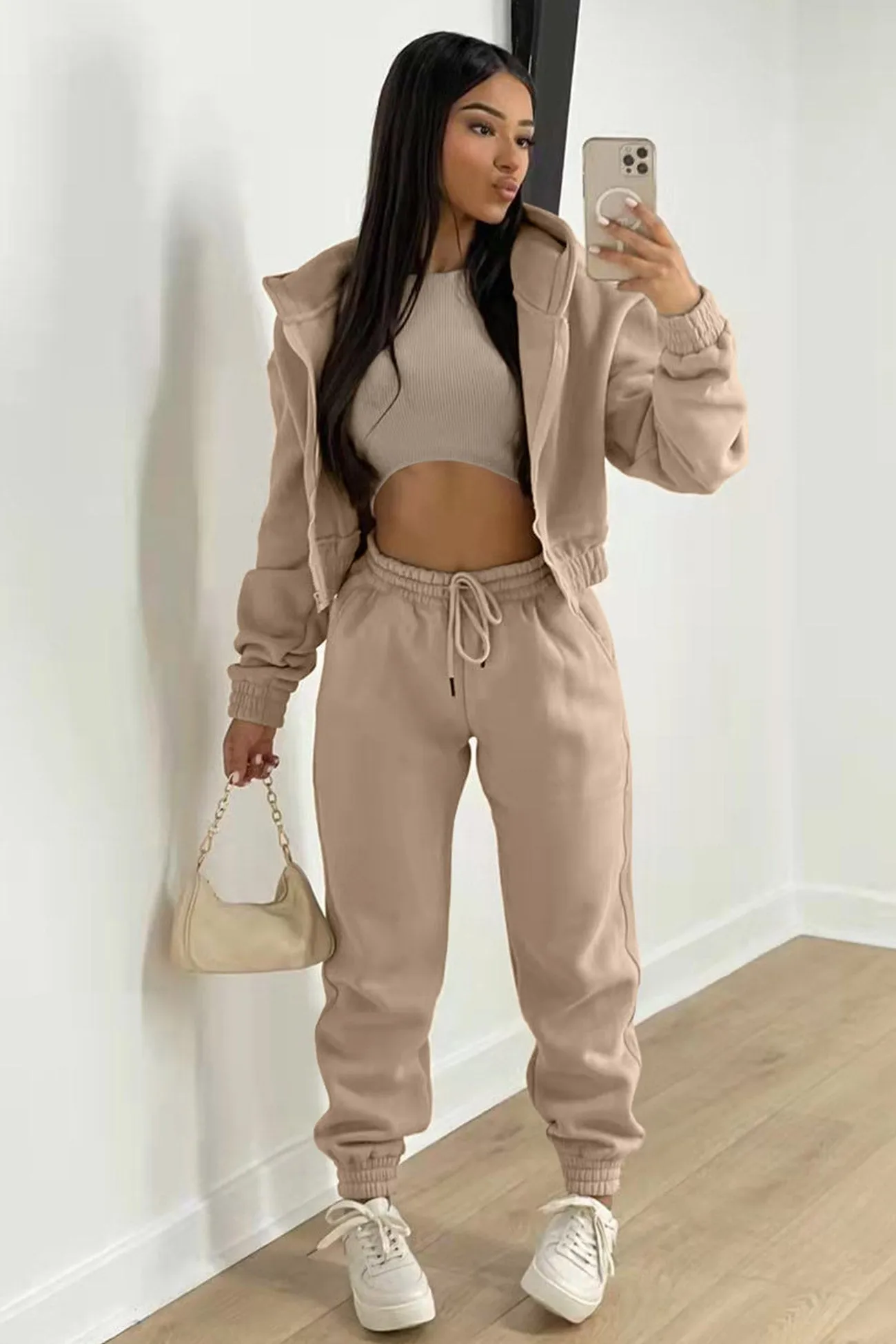 Solid Hoodie Vest Three-piece Pants Suits