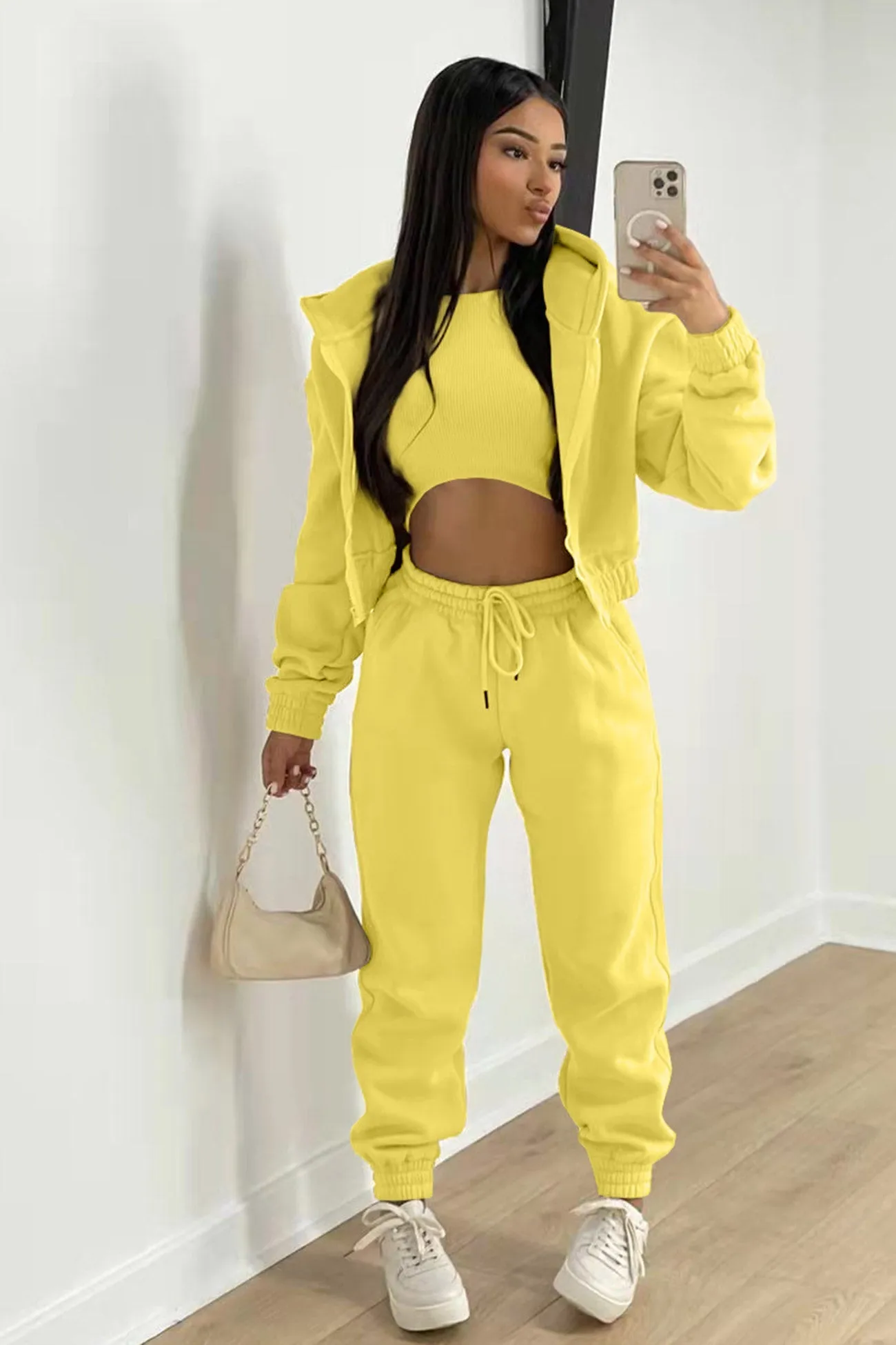 Solid Hoodie Vest Three-piece Pants Suits