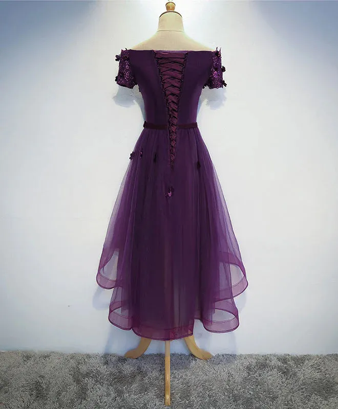 Stylish Dark Purple High Low Formal Dress Cute Party Dresses Purple Homecoming Dress