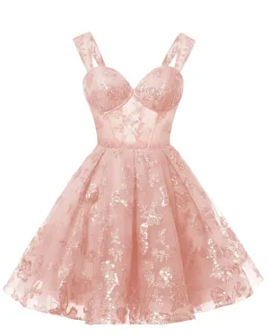 Teens Sparkly Tulle Peach Pink Homecoming Dresses Spaghetti Straps Short Cocktail Party Prom Dress