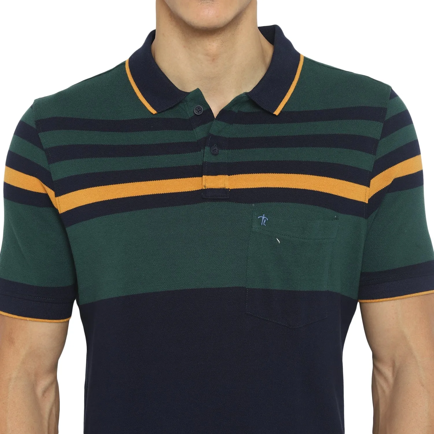 Turtle Men Multicolor Striped Polo Neck T-Shirts