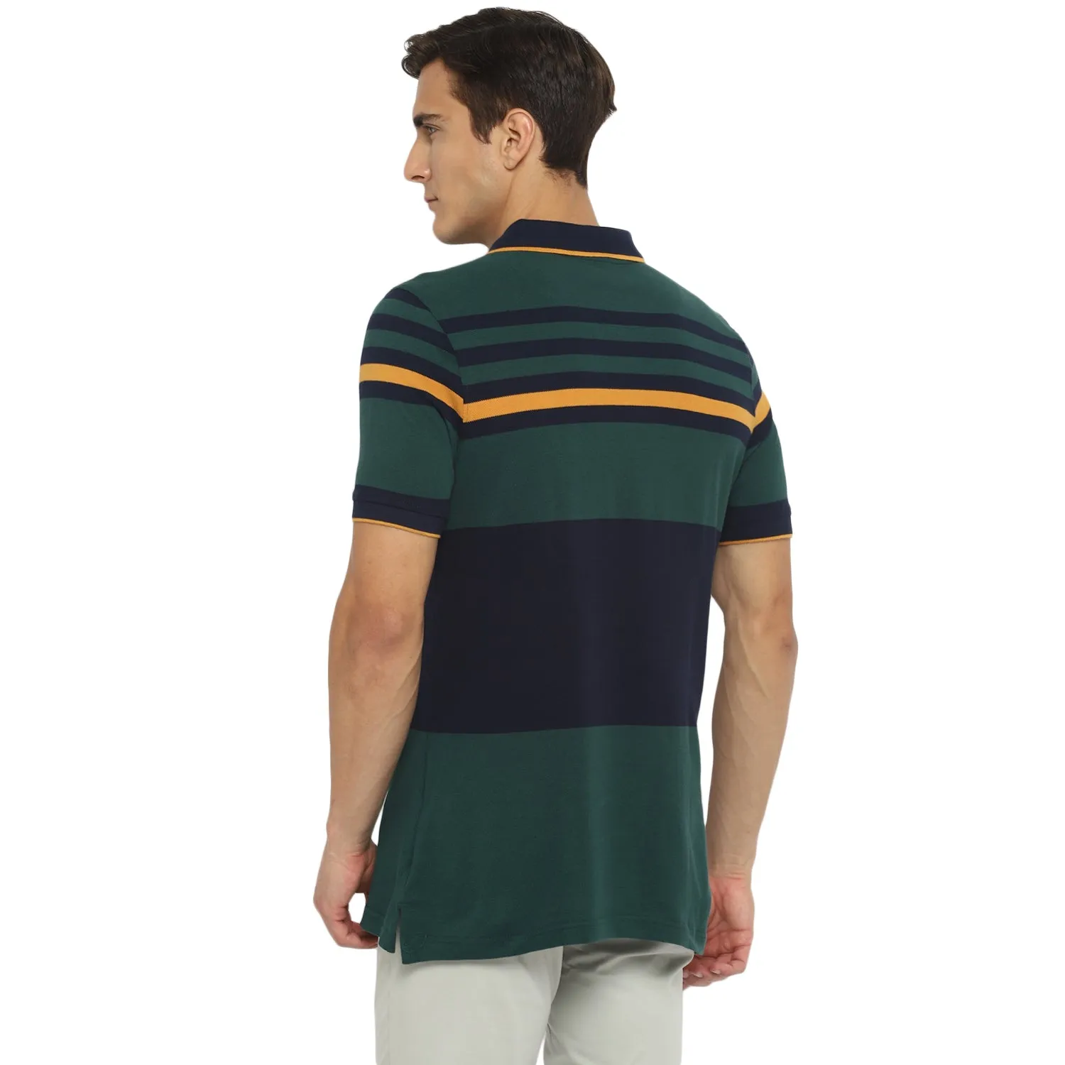 Turtle Men Multicolor Striped Polo Neck T-Shirts