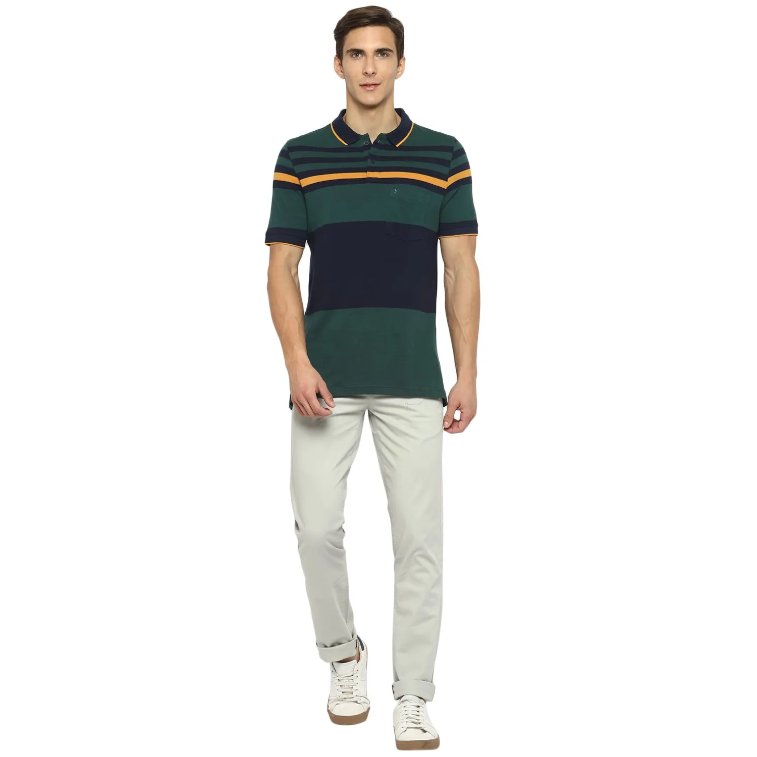 Turtle Men Multicolor Striped Polo Neck T-Shirts