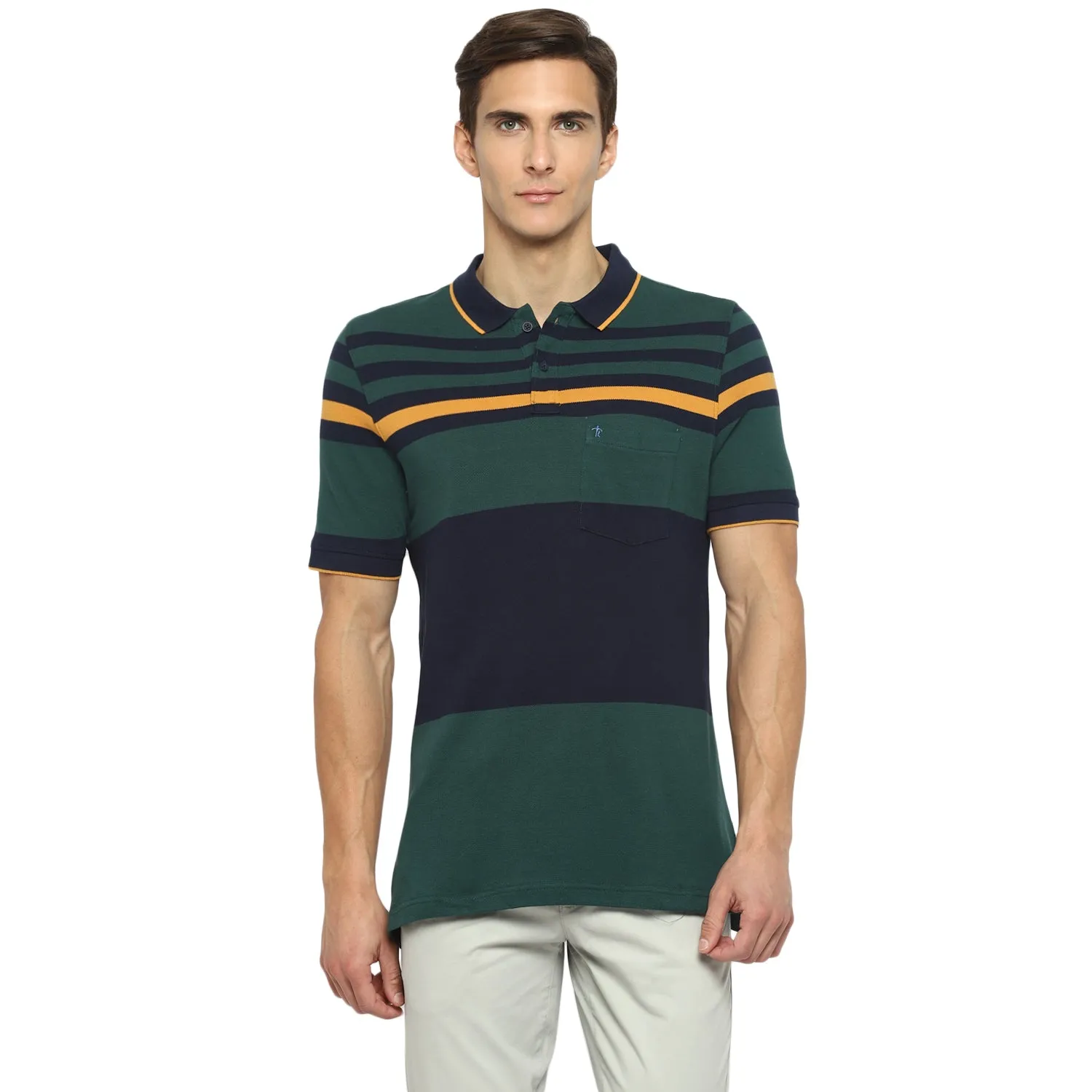 Turtle Men Multicolor Striped Polo Neck T-Shirts