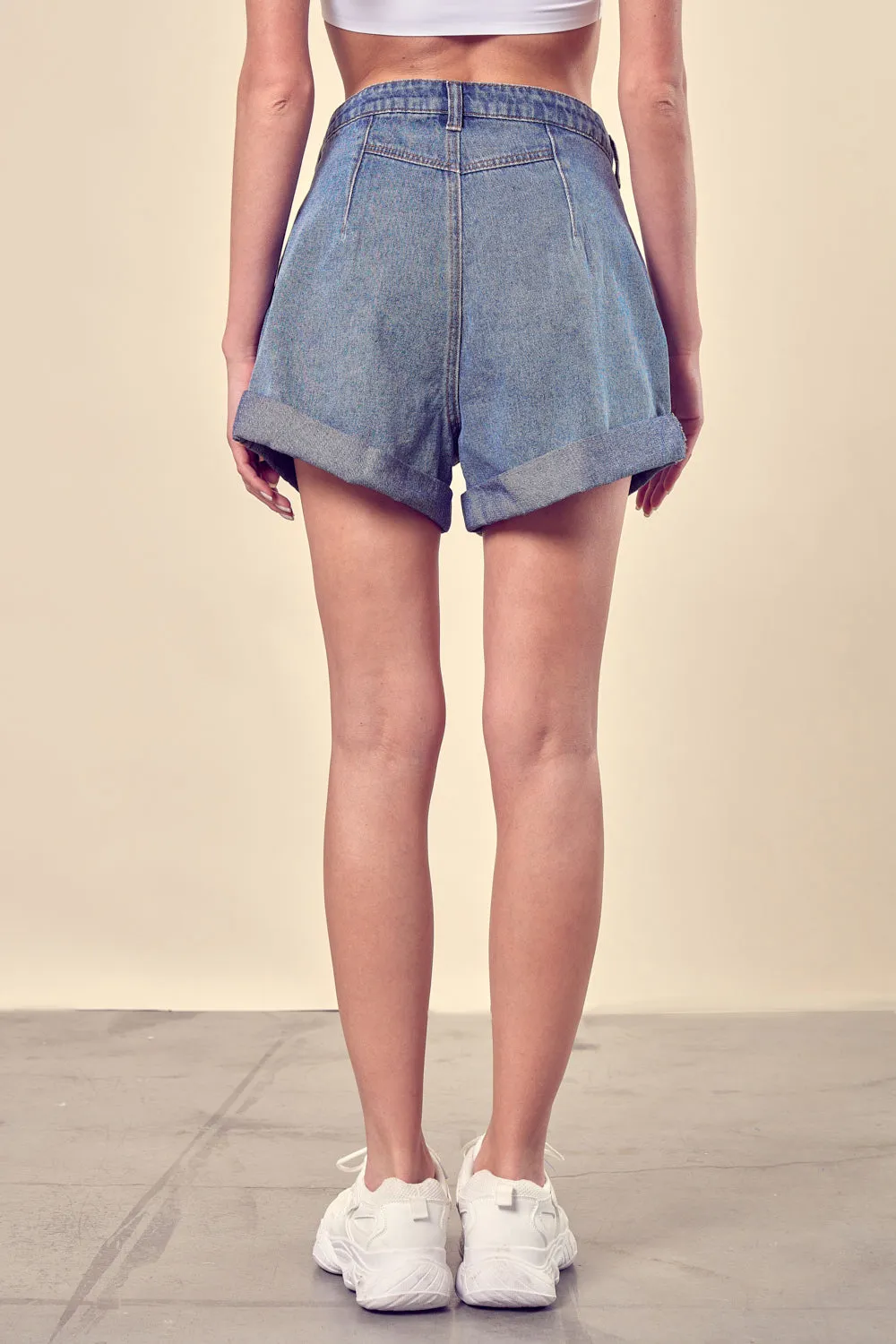 Waisted Pintuck Denim Shorts