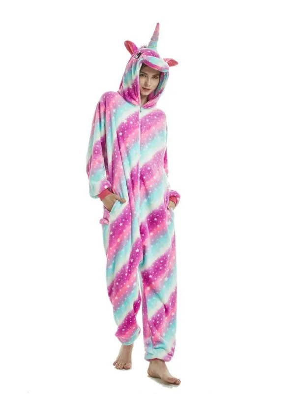 WOMEN BIG GALAXY UNICORN WINTER ADULTS ANIMAL PAJAMAS